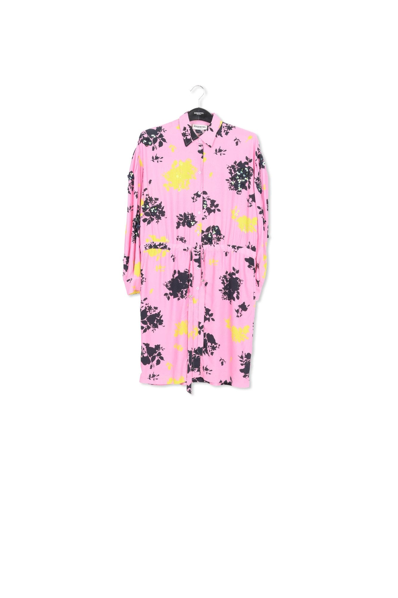 Pink, black and yellow floral print mini dress RE—SSENTIEL | Essentiel second hand