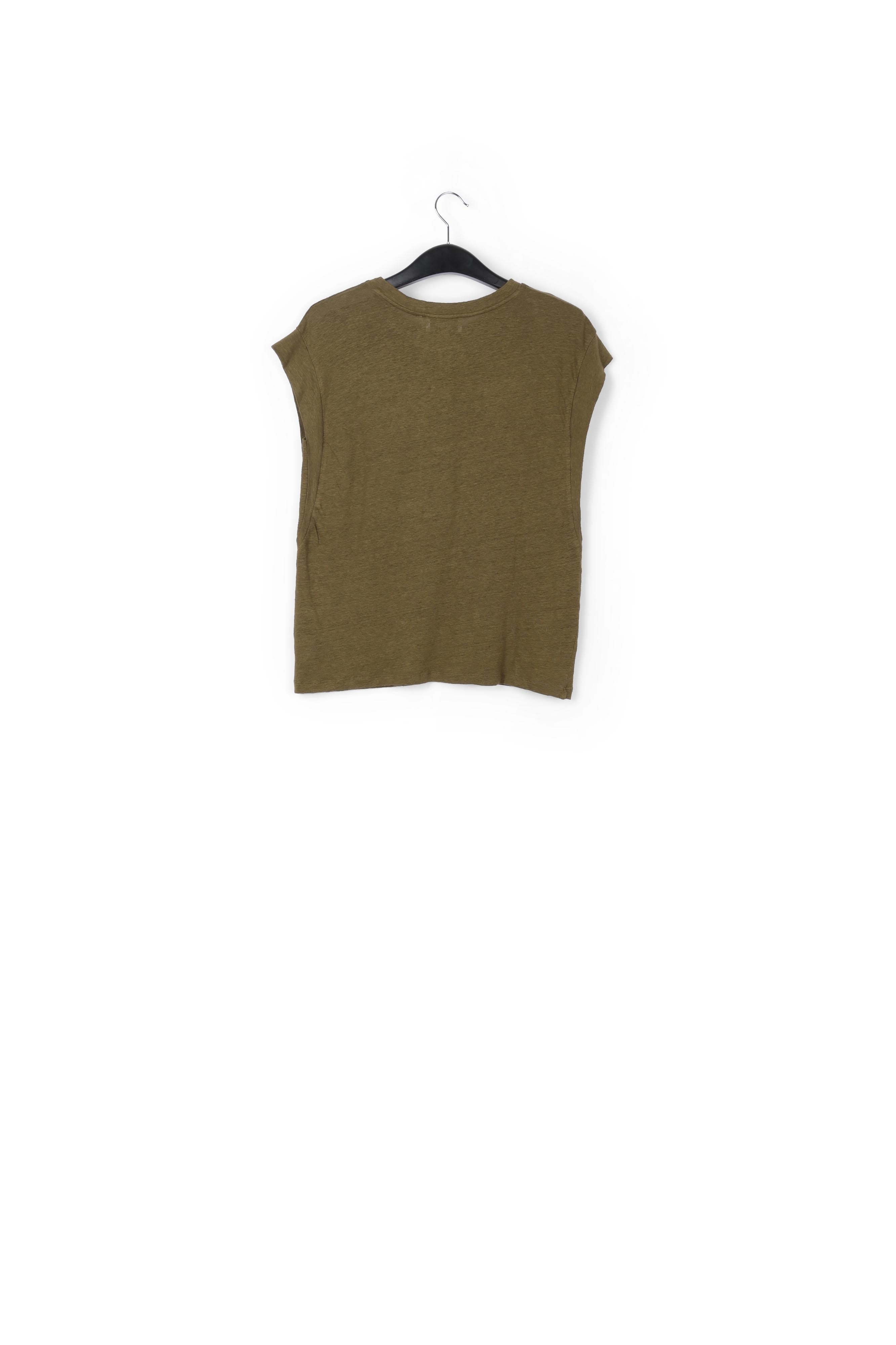 Khaki green linen relaxed-fit T-shirt RE—SSENTIEL | Essentiel second hand