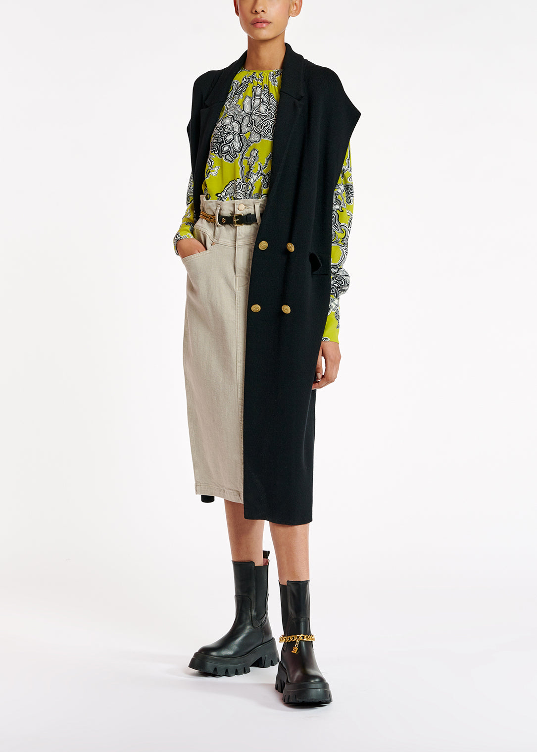 Black sleeveless midi-length cardigan RE—SSENTIEL | Essentiel second hand