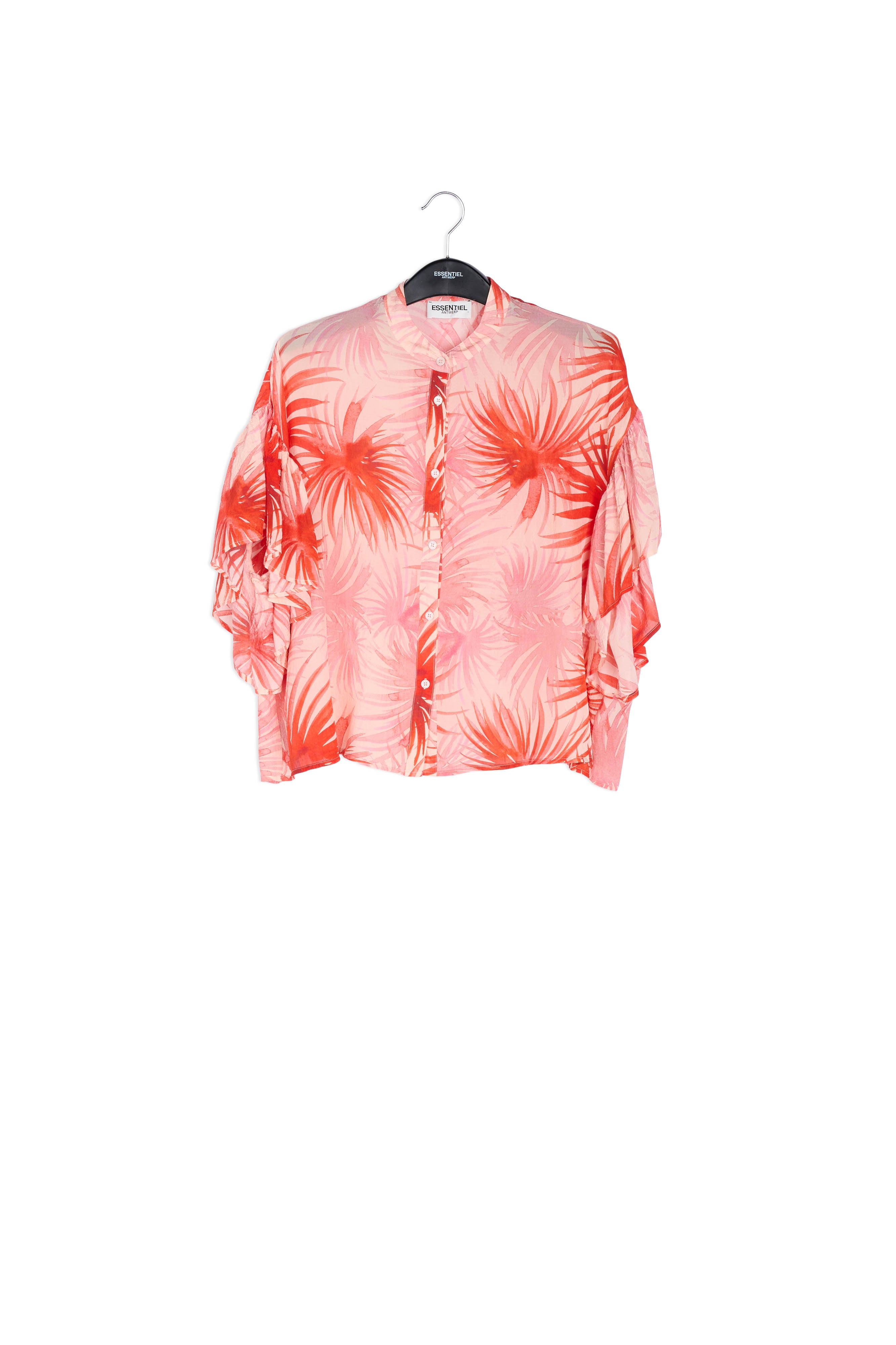 Orange ruffle-detailed top with palm leaf print RE—SSENTIEL | Essentiel second hand