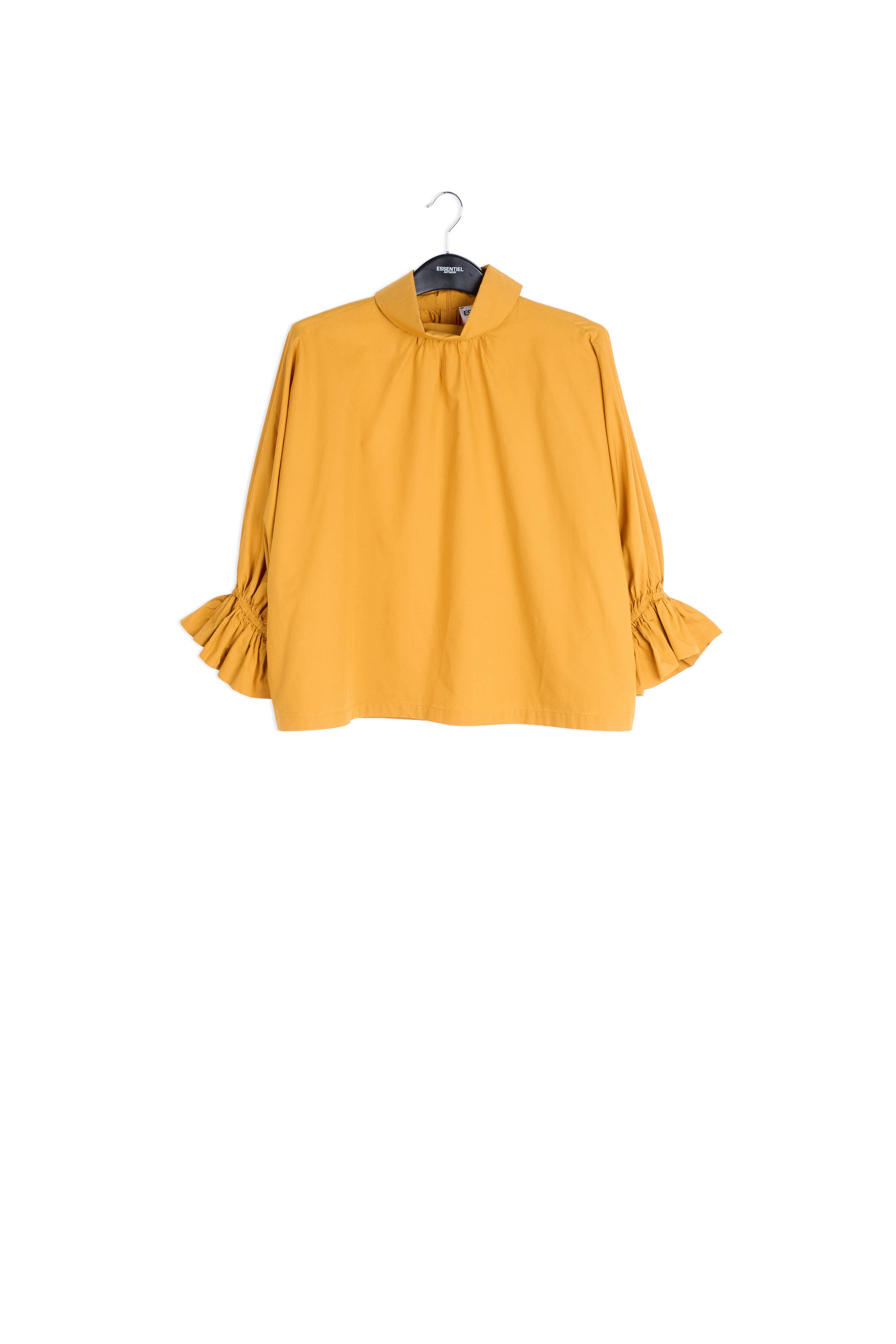 Ochre voluminous cotton top with high collar RE—SSENTIEL | Essentiel second hand