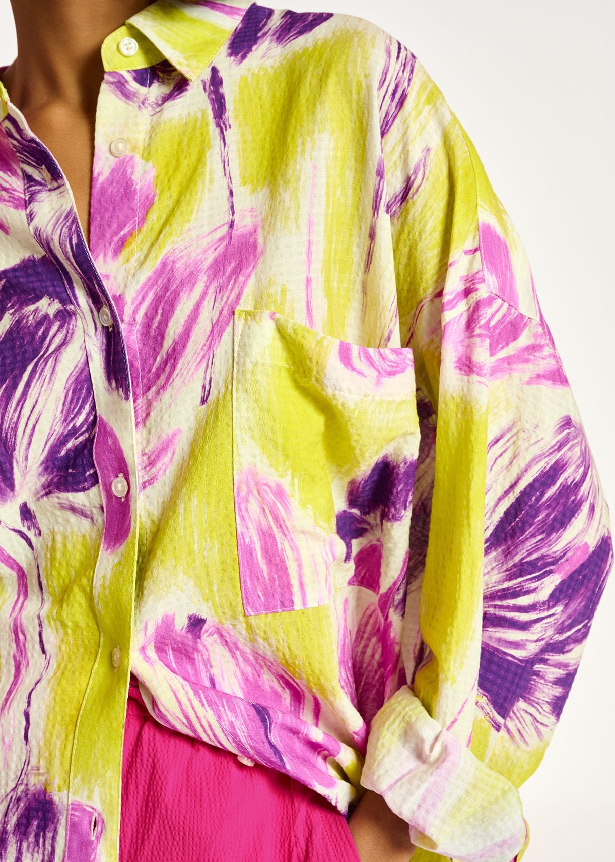Yellow and purple floral print oversized shirt RE—SSENTIEL | Essentiel second hand
