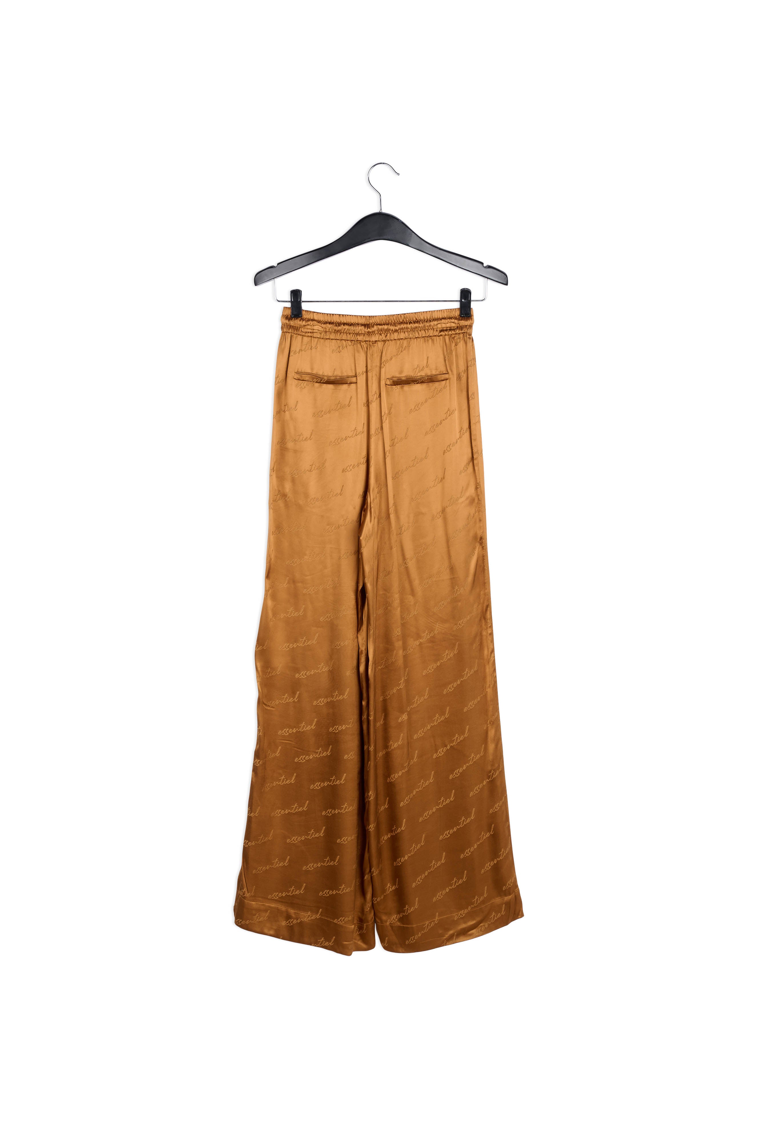 Bronzen satijnen jacquard broek met brede pijpen RE—SSENTIEL | Essentiel second hand