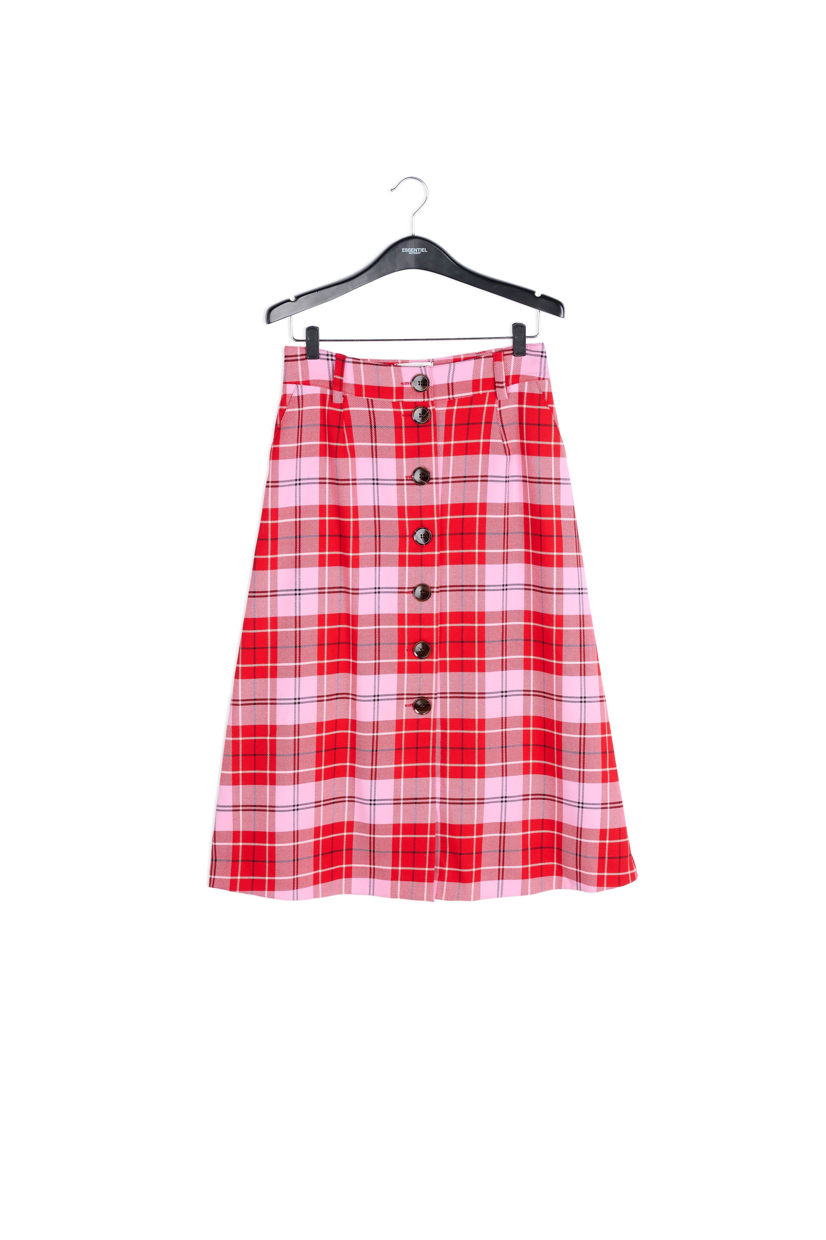 Red and pink check midi skirt RE—SSENTIEL | Essentiel second hand