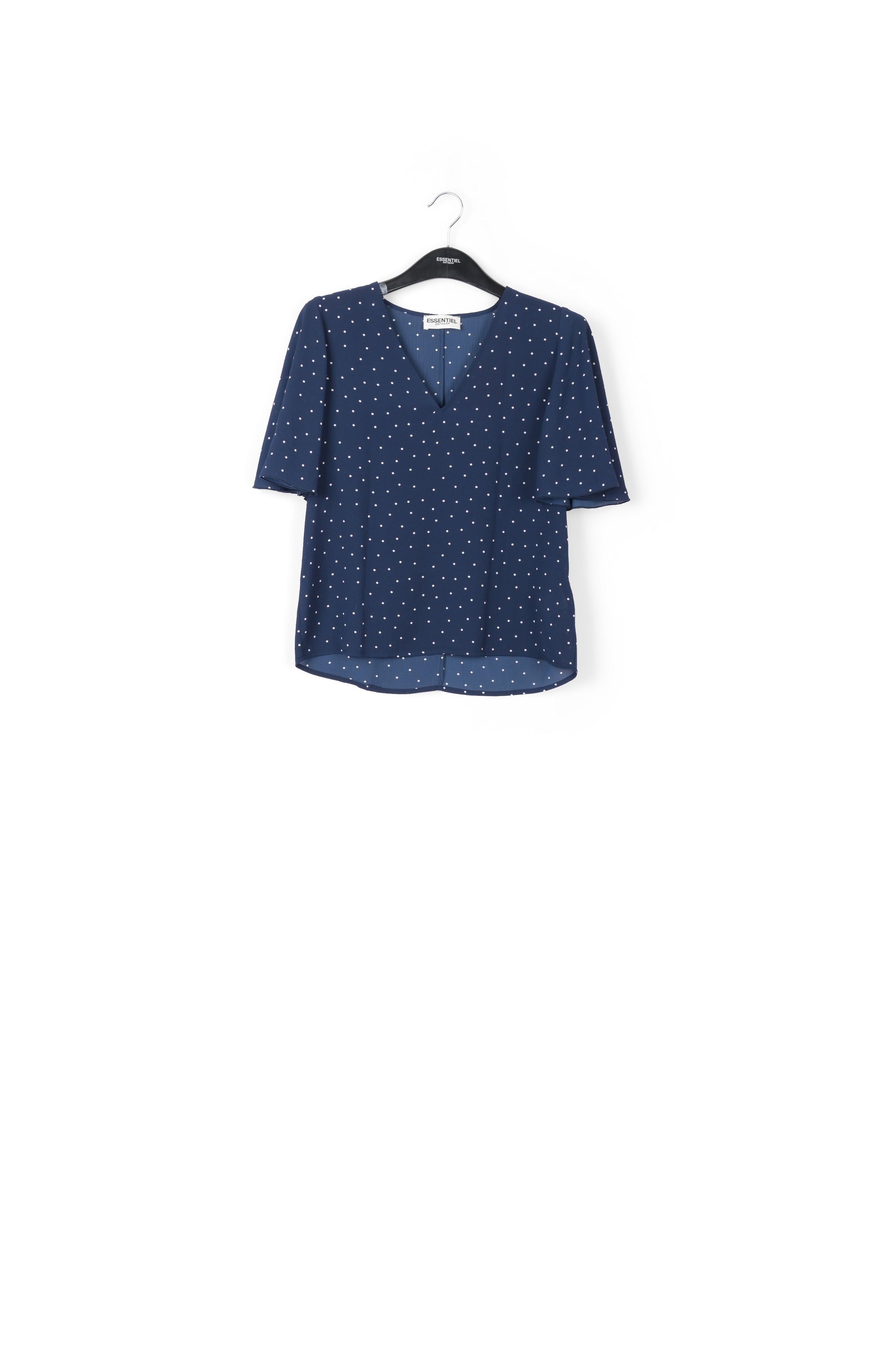 Dark blue polka dot v-neck top RE—SSENTIEL | Essentiel second hand