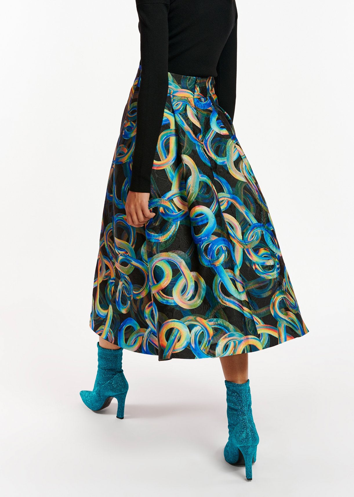 Black jacquard pleated midi skirt with abstract print RE—SSENTIEL | Essentiel second hand