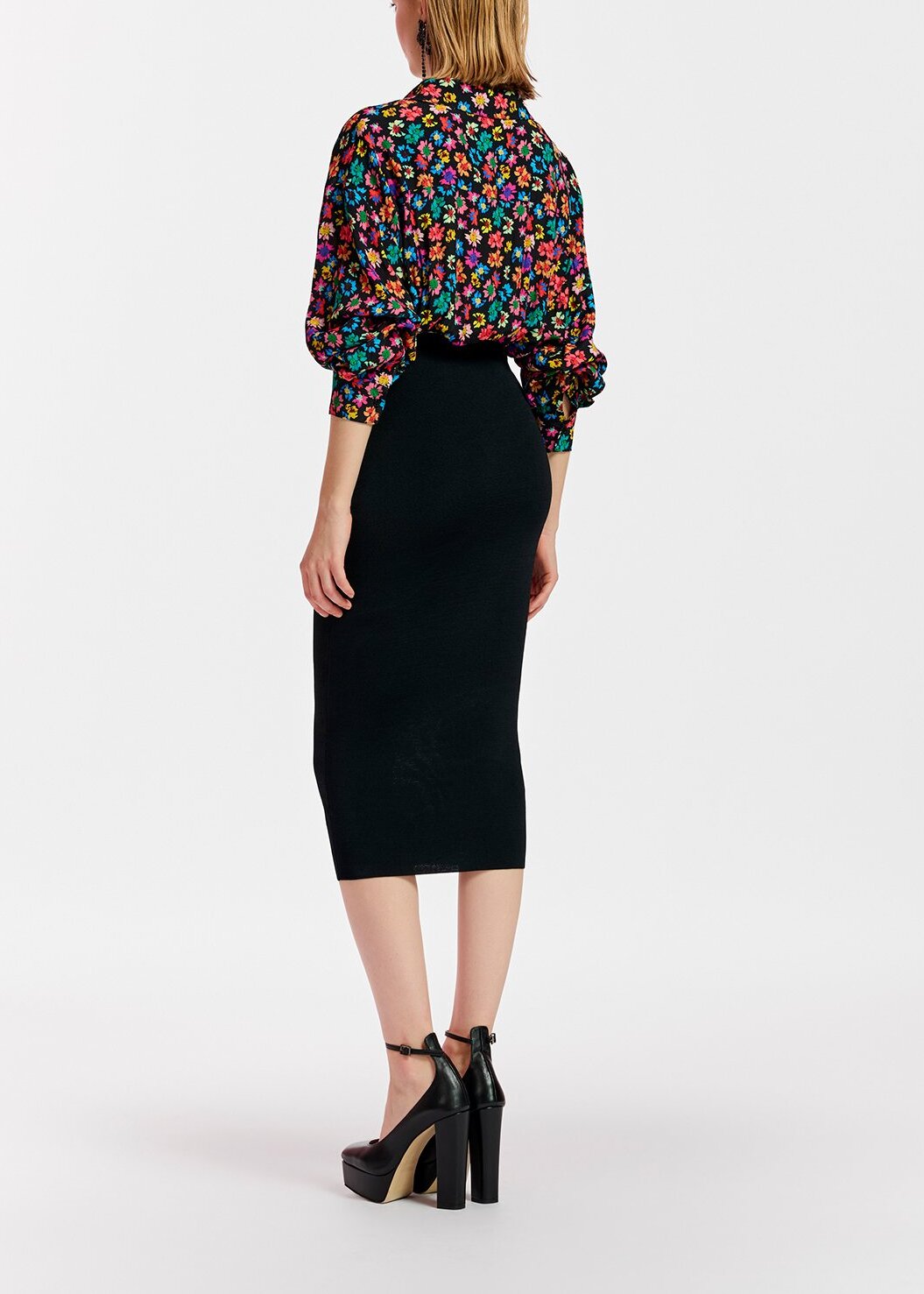 Black floral-print and rib-knitted midi dress RE—SSENTIEL | Essentiel second hand