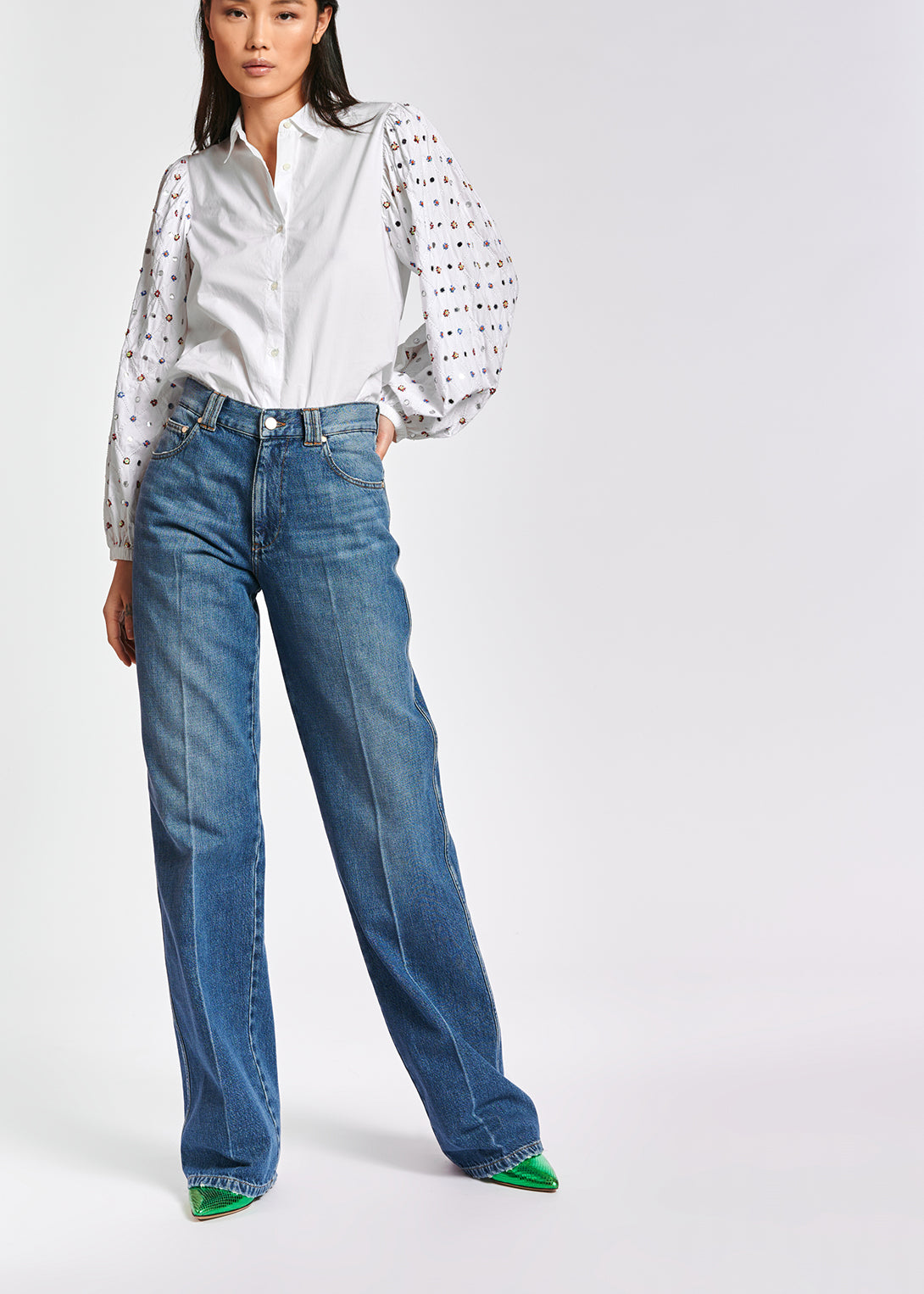 Chemise blanche aux manches rebrodées RE—SSENTIEL | Essentiel second hand