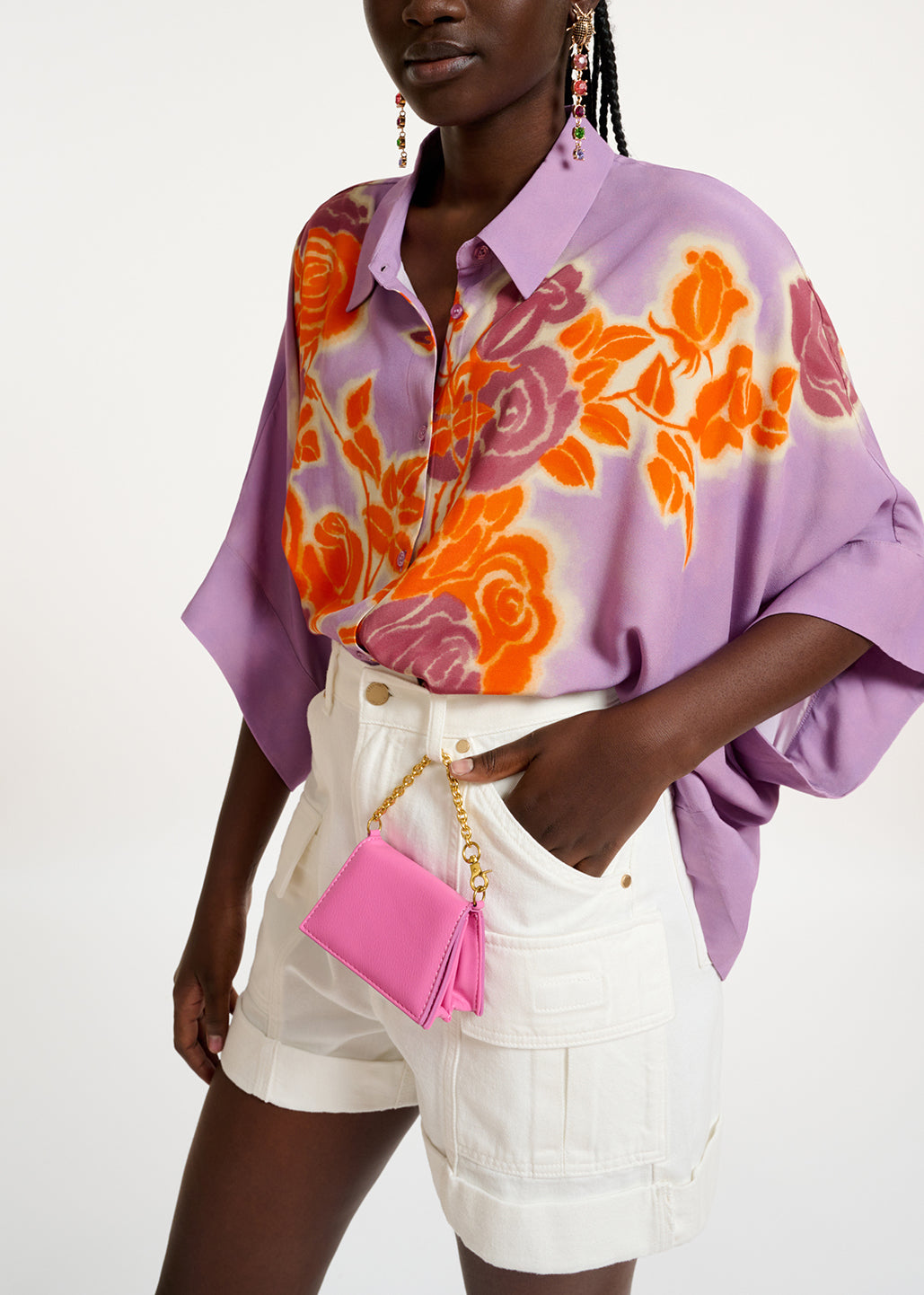 Lilac, orange and purple oversized shirt with floral print RE—SSENTIEL | Essentiel second hand