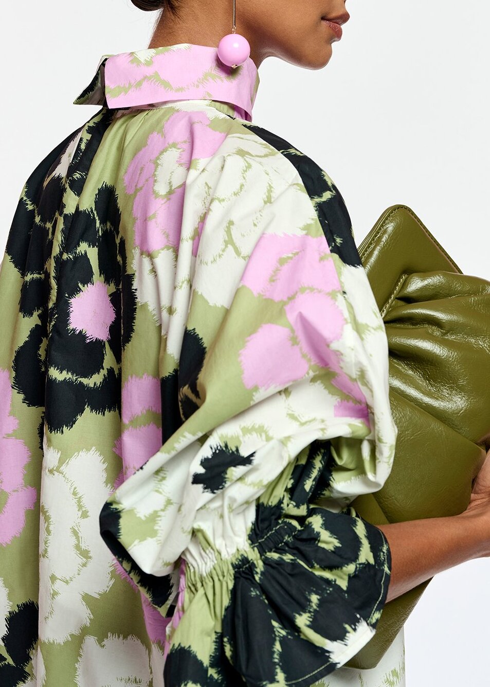 Mini-robe kaki, lilas et blanc cassé à col montant RE—SSENTIEL | Essentiel second hand