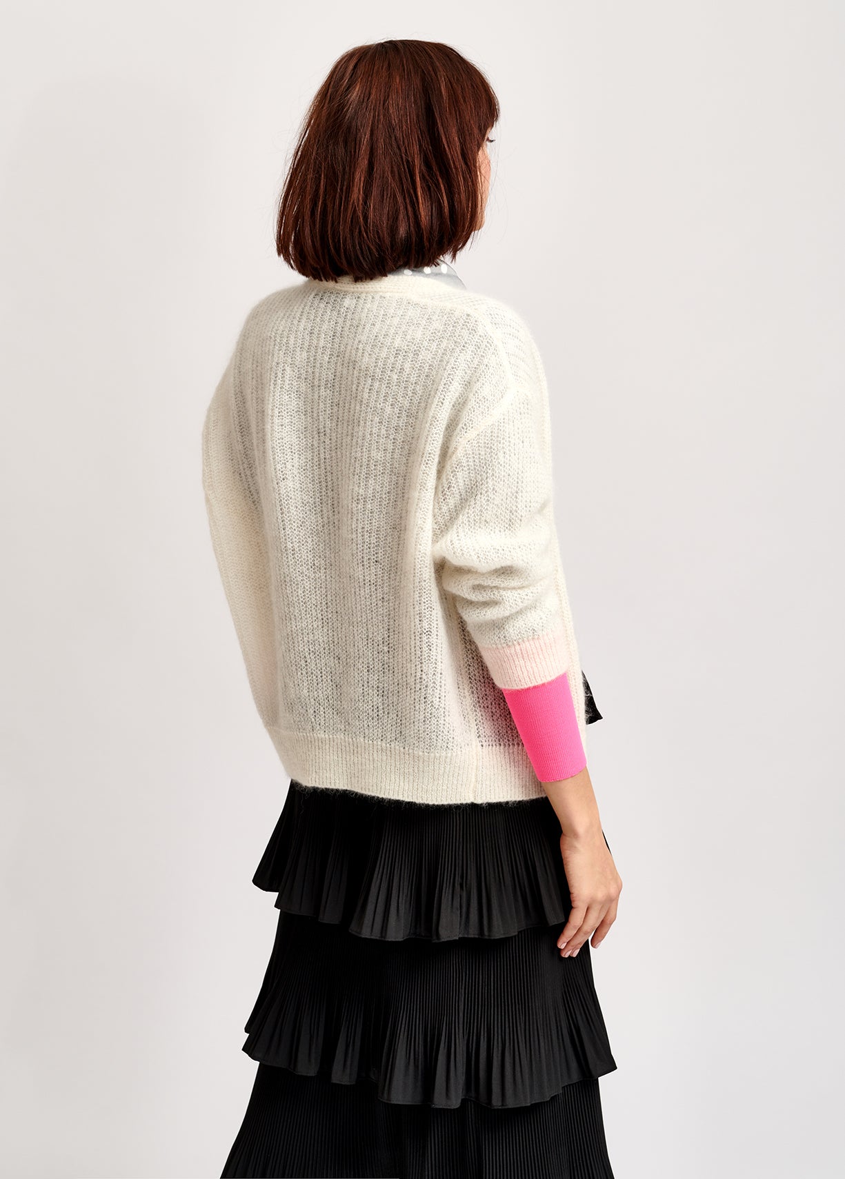 Off-white mohair-blend cardigan with neon cuffs RE—SSENTIEL | Essentiel second hand