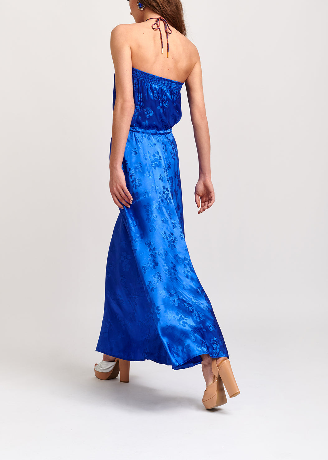 Cobalt blue floral-print jacquard maxi dress RE—SSENTIEL | Essentiel second hand