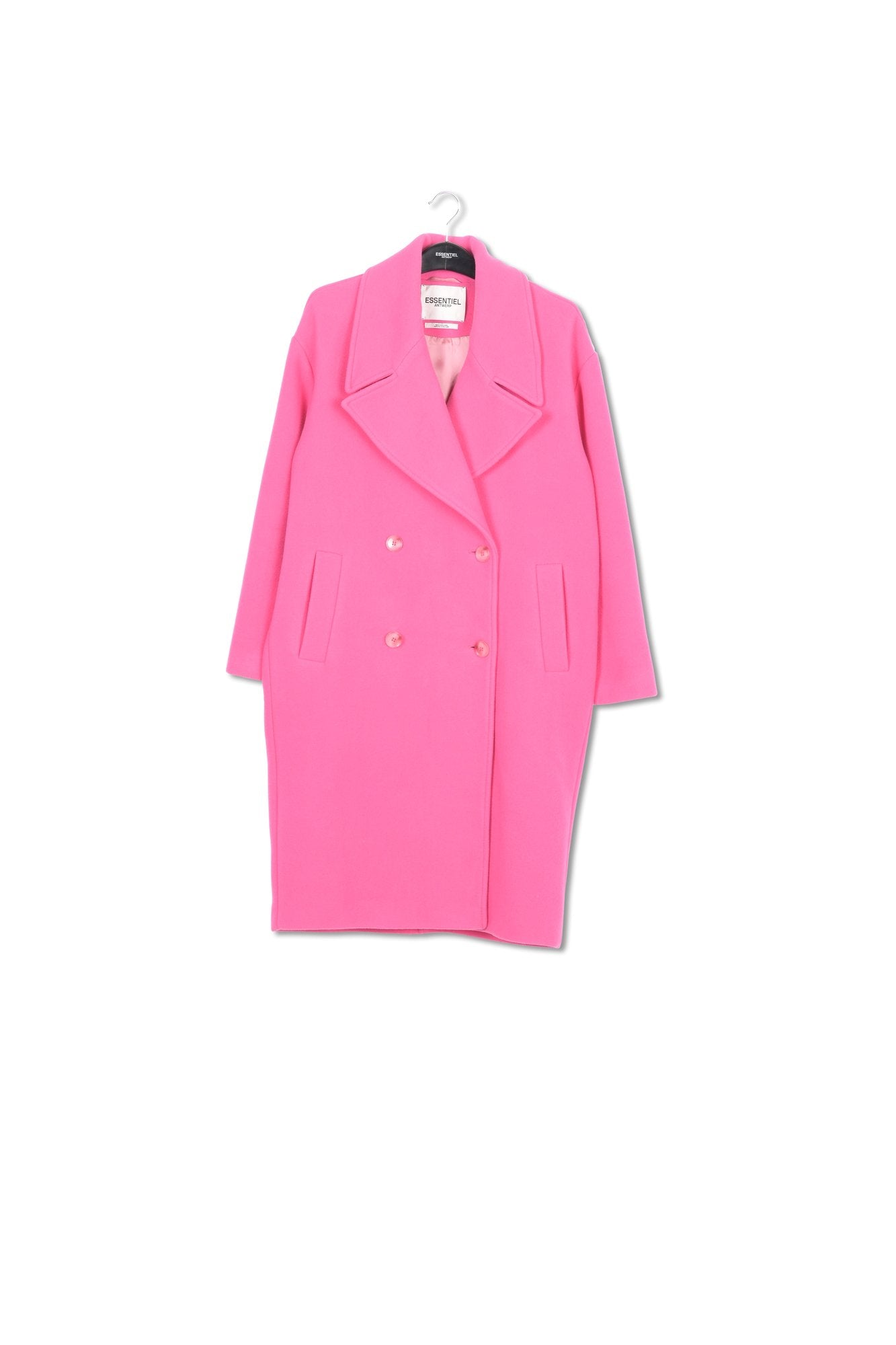 Manteau rose néon à double boutonnage en laine mélangée RE—SSENTIEL | Essentiel second hand