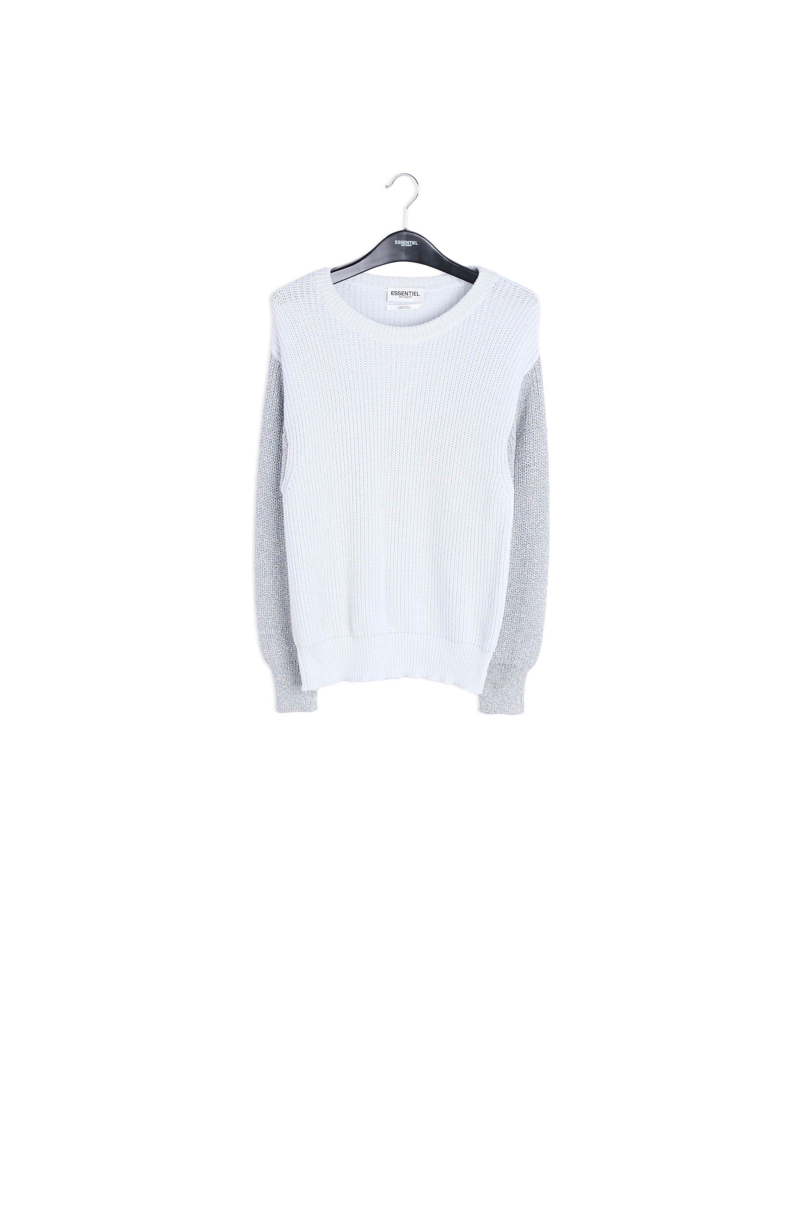 Grey cotton-blend sweater with metallic sleeves RE—SSENTIEL | Essentiel second hand