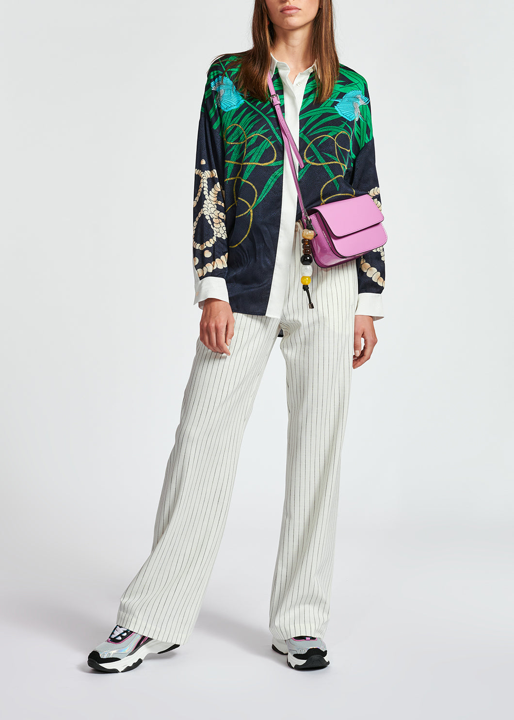 Dark blue tropical print viscose-jacquard shirt RE—SSENTIEL | Essentiel second hand