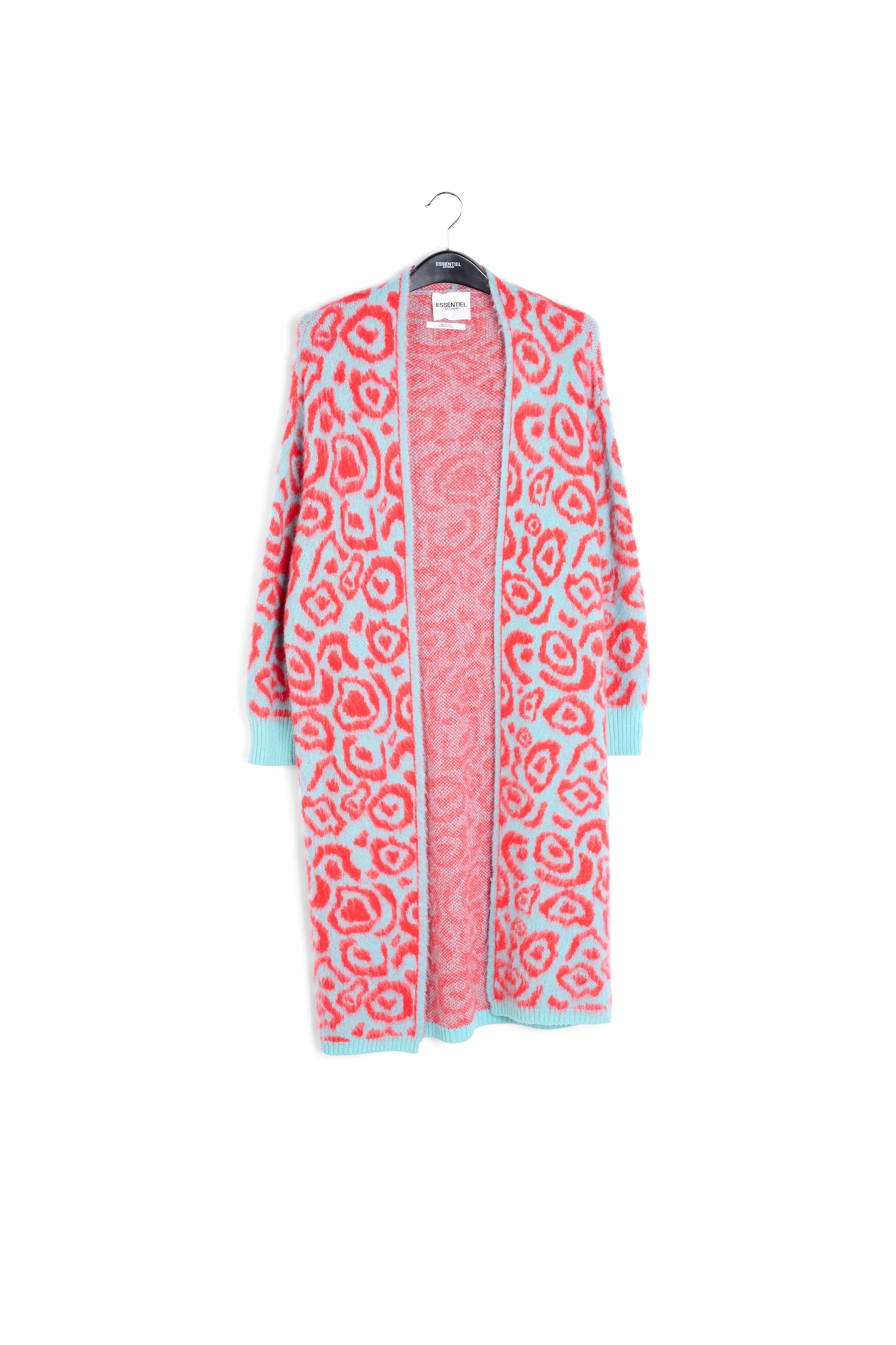 Cardigan met blauwe en rode luipaardprint RE—SSENTIEL | Essentiel second hand