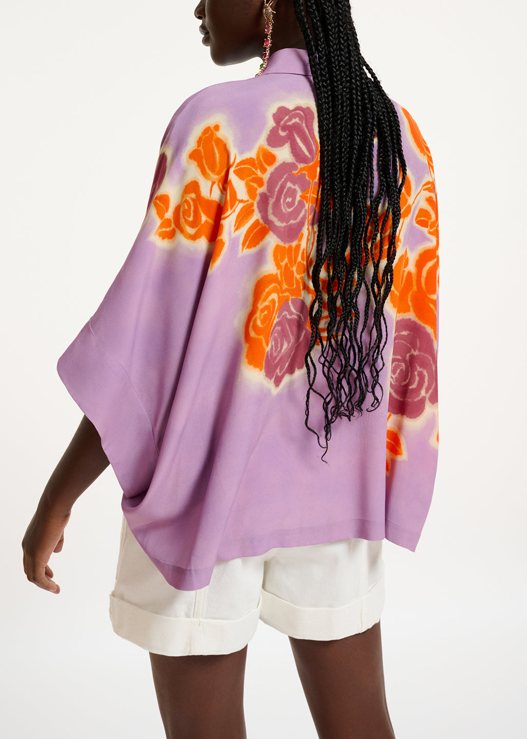 Lilac, orange and purple oversized shirt with floral print RE—SSENTIEL | Essentiel second hand