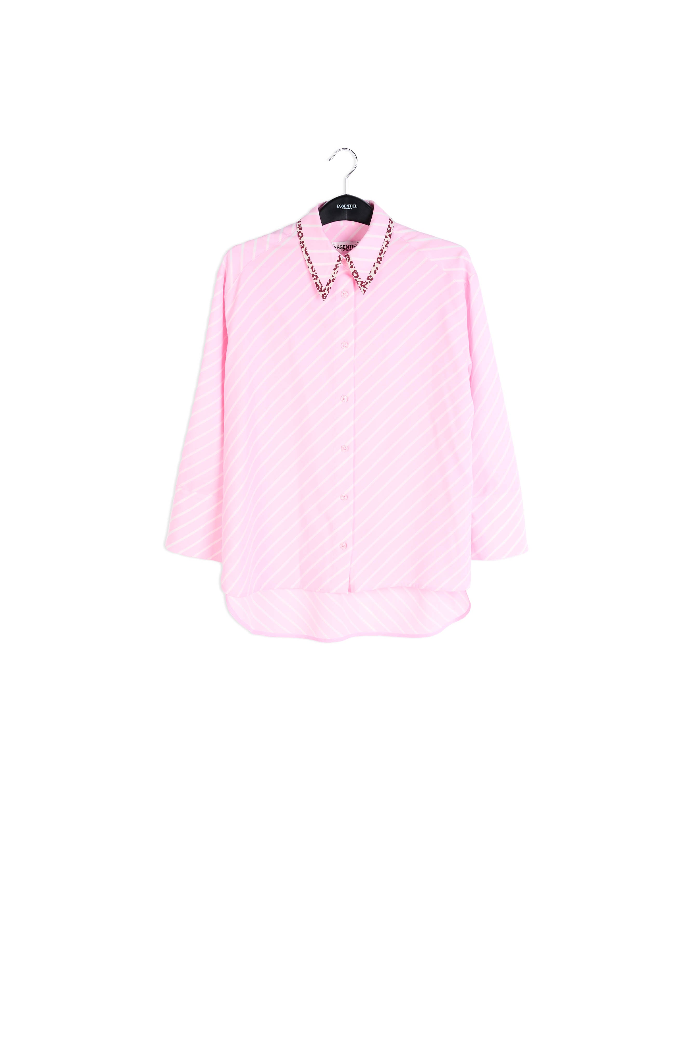 Pink and white striped shirt with contrasting animal print collar trim RE—SSENTIEL | Essentiel second hand