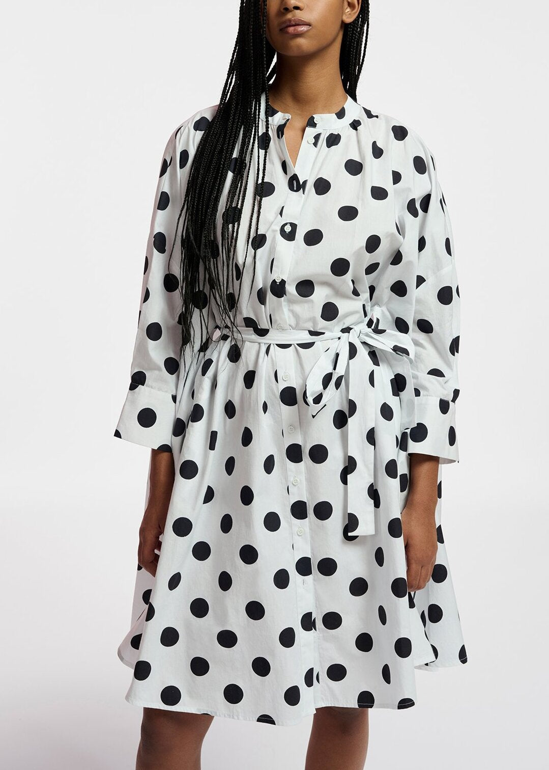 White and black polka-dot knee-length shirt dress RE—SSENTIEL | Essentiel second hand