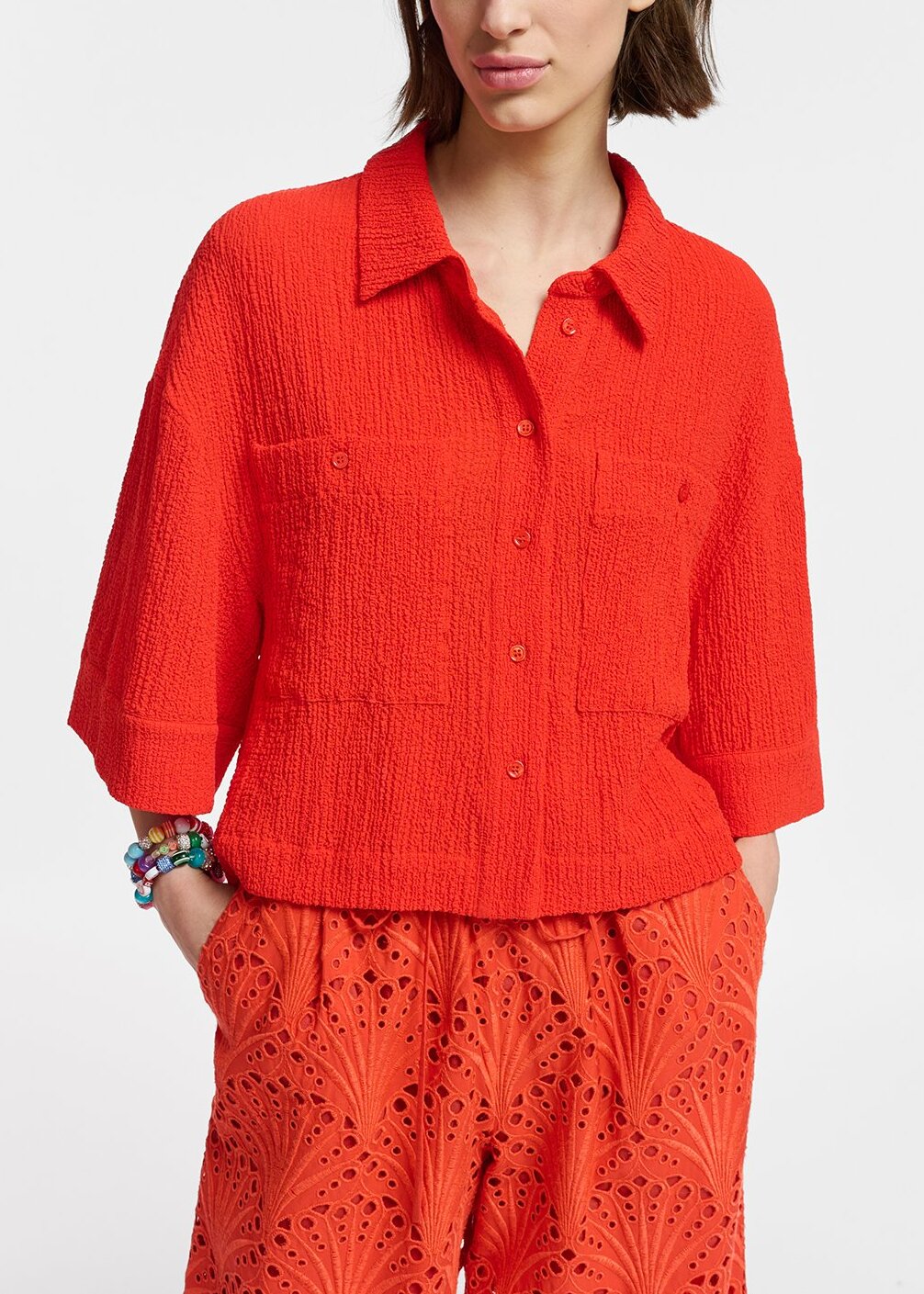 Rood kort overhemd in cloqué RE—SSENTIEL | Essentiel second hand