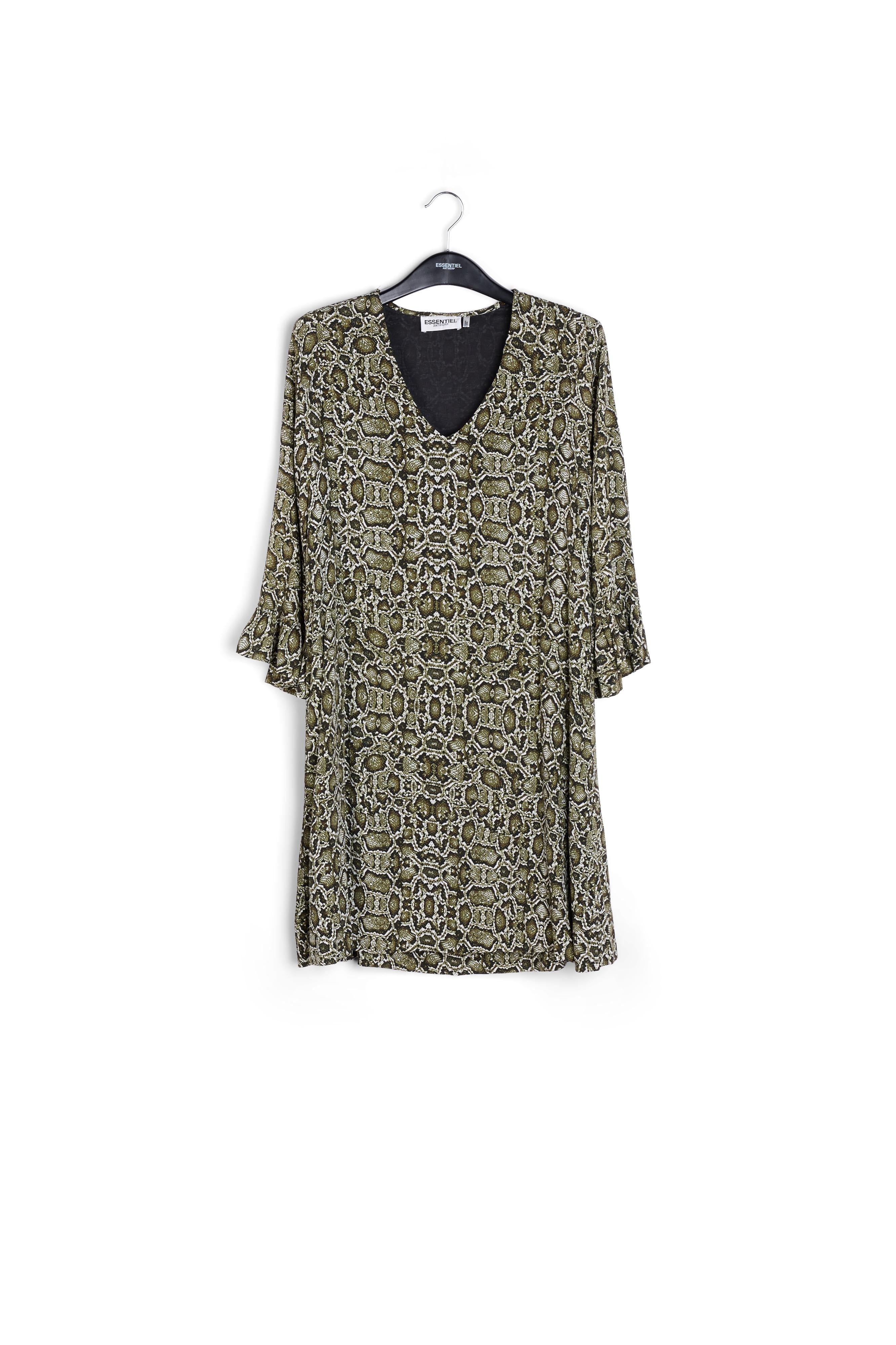 Kakigroene mini-jurk met slangenprint RE—SSENTIEL | Essentiel second hand