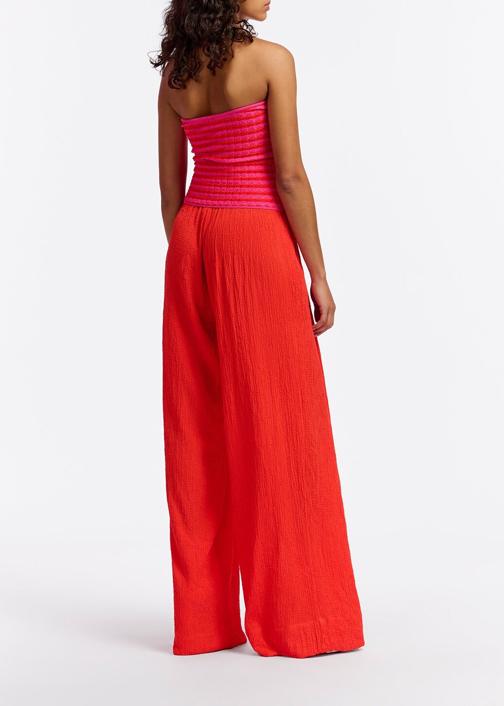 Red wide-leg seersucker pants RE—SSENTIEL | Essentiel second hand