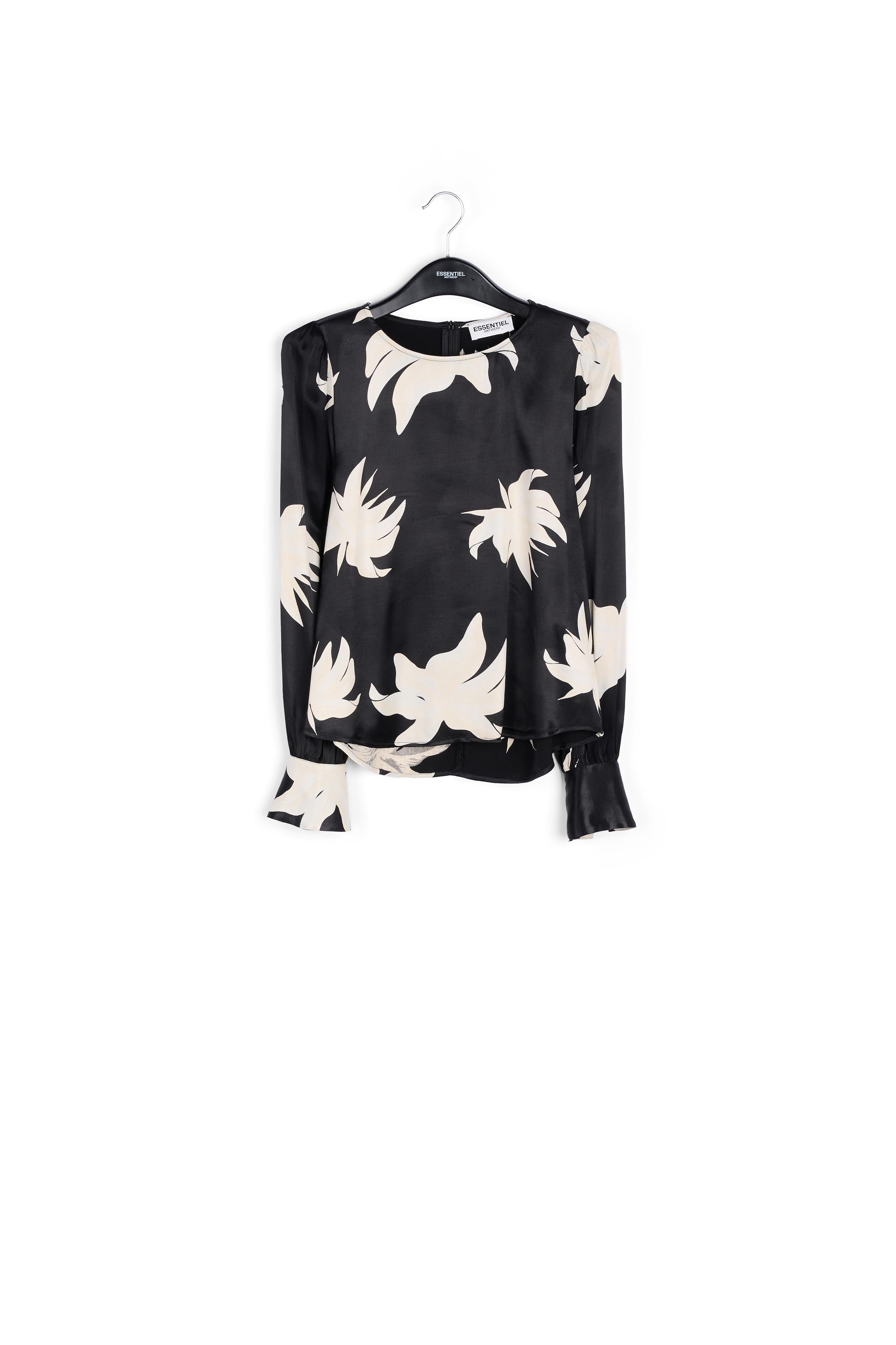Top met zwart en gebroken witte bloemenprint RE—SSENTIEL | Essentiel second hand