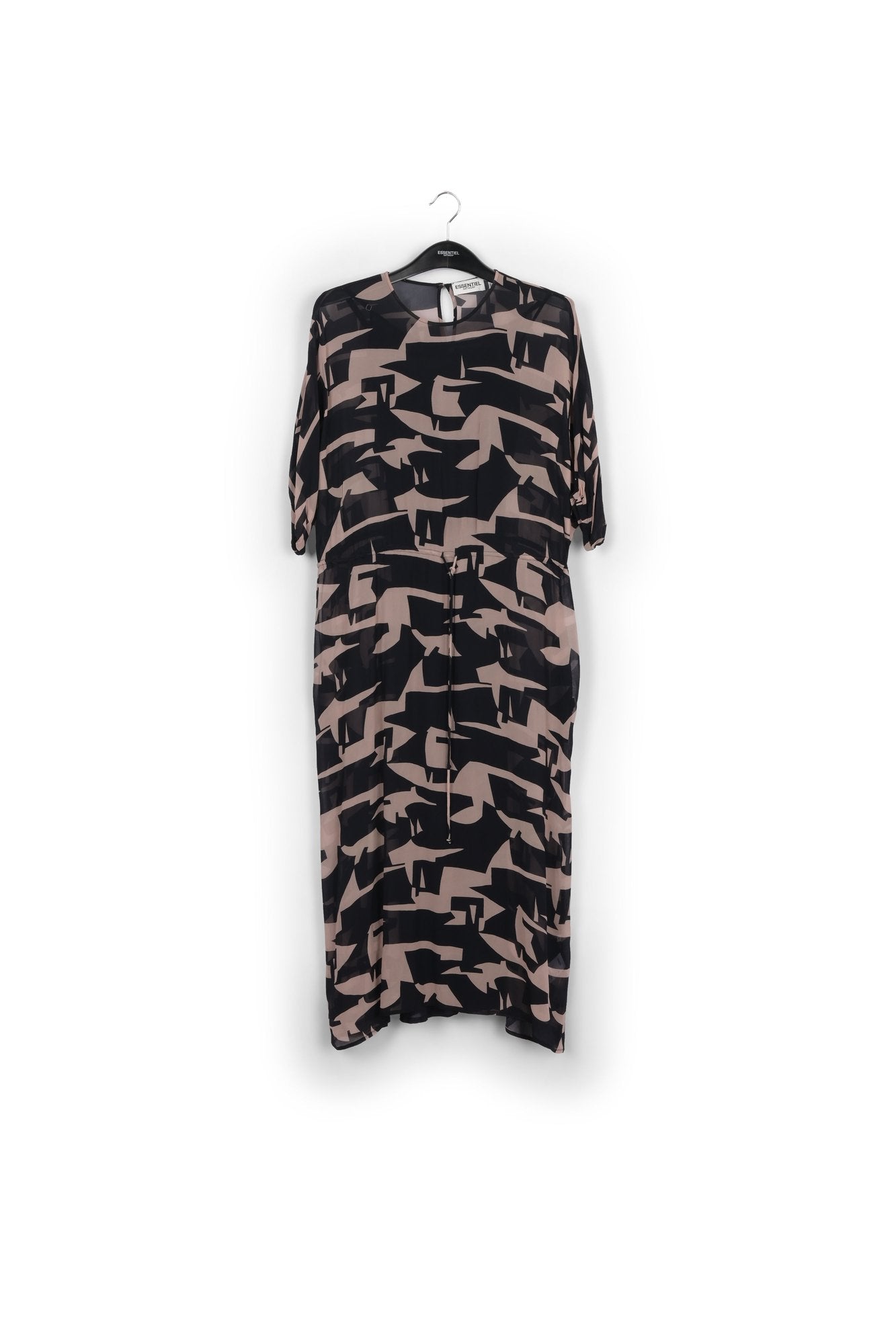 Dark blue and beige abstract print mini dress RE—SSENTIEL | Essentiel second hand
