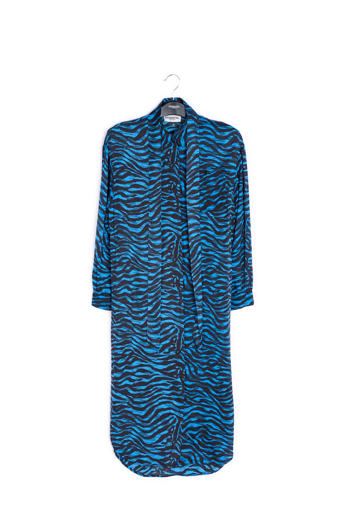 Black and blue zebra print midi shirt dress RE—SSENTIEL | Essentiel second hand