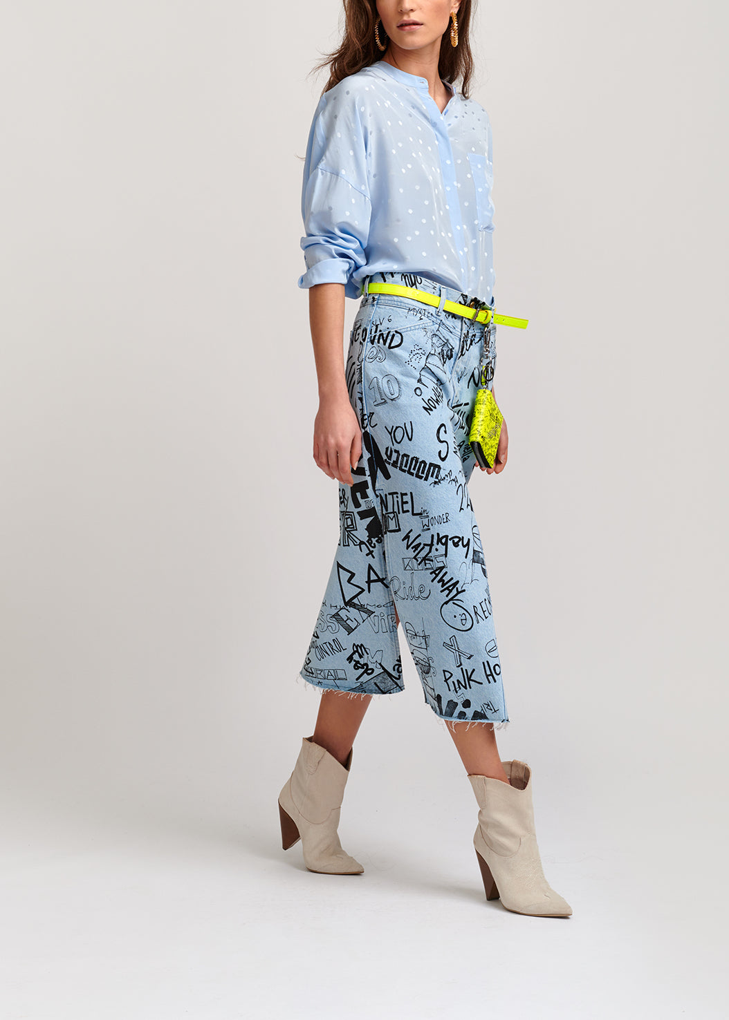 Light blue polka dot silk buttoned blouse RE—SSENTIEL | Essentiel second hand