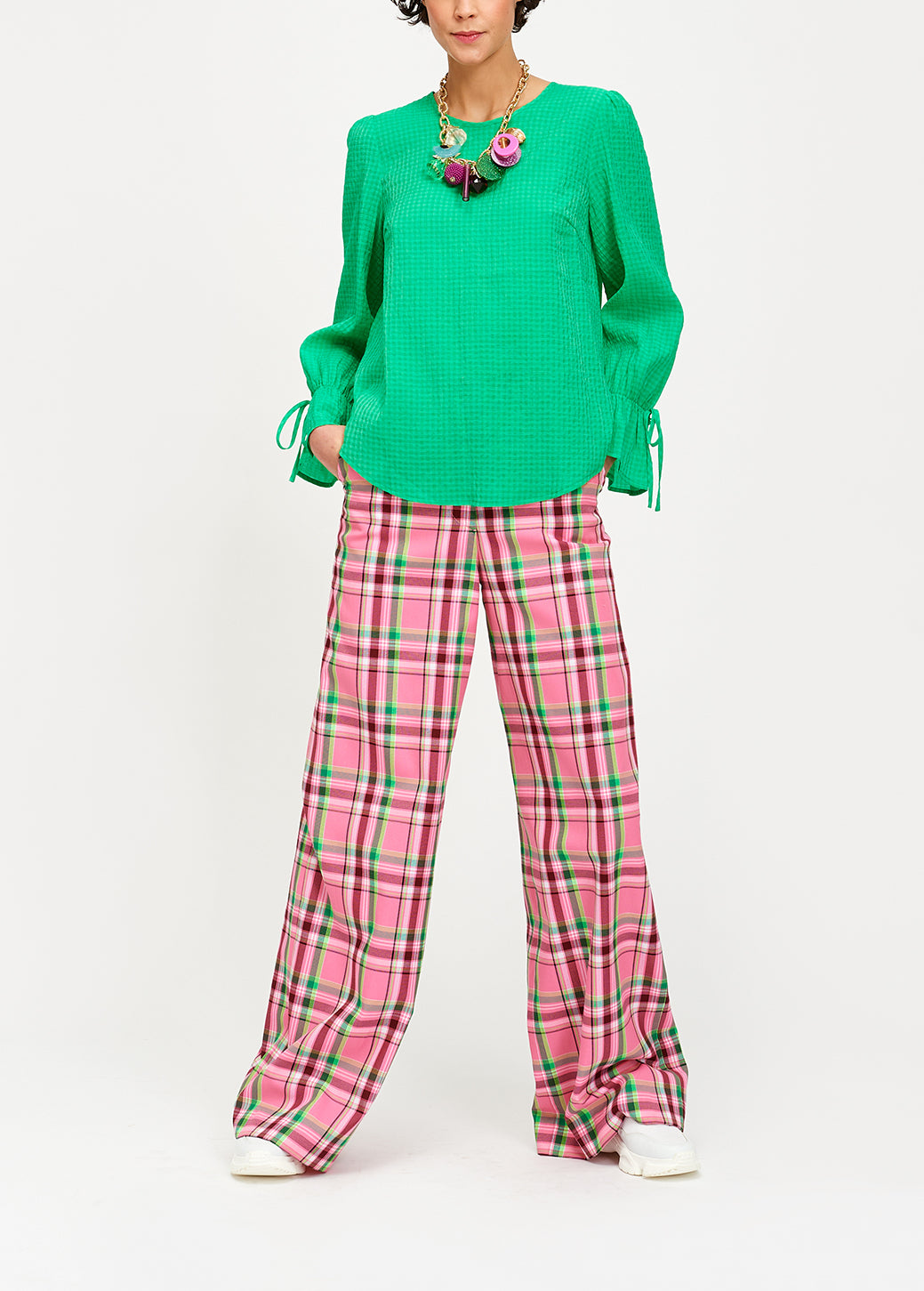 Green top with puffled sleeves and drawstring cuffs RE—SSENTIEL | Essentiel second hand