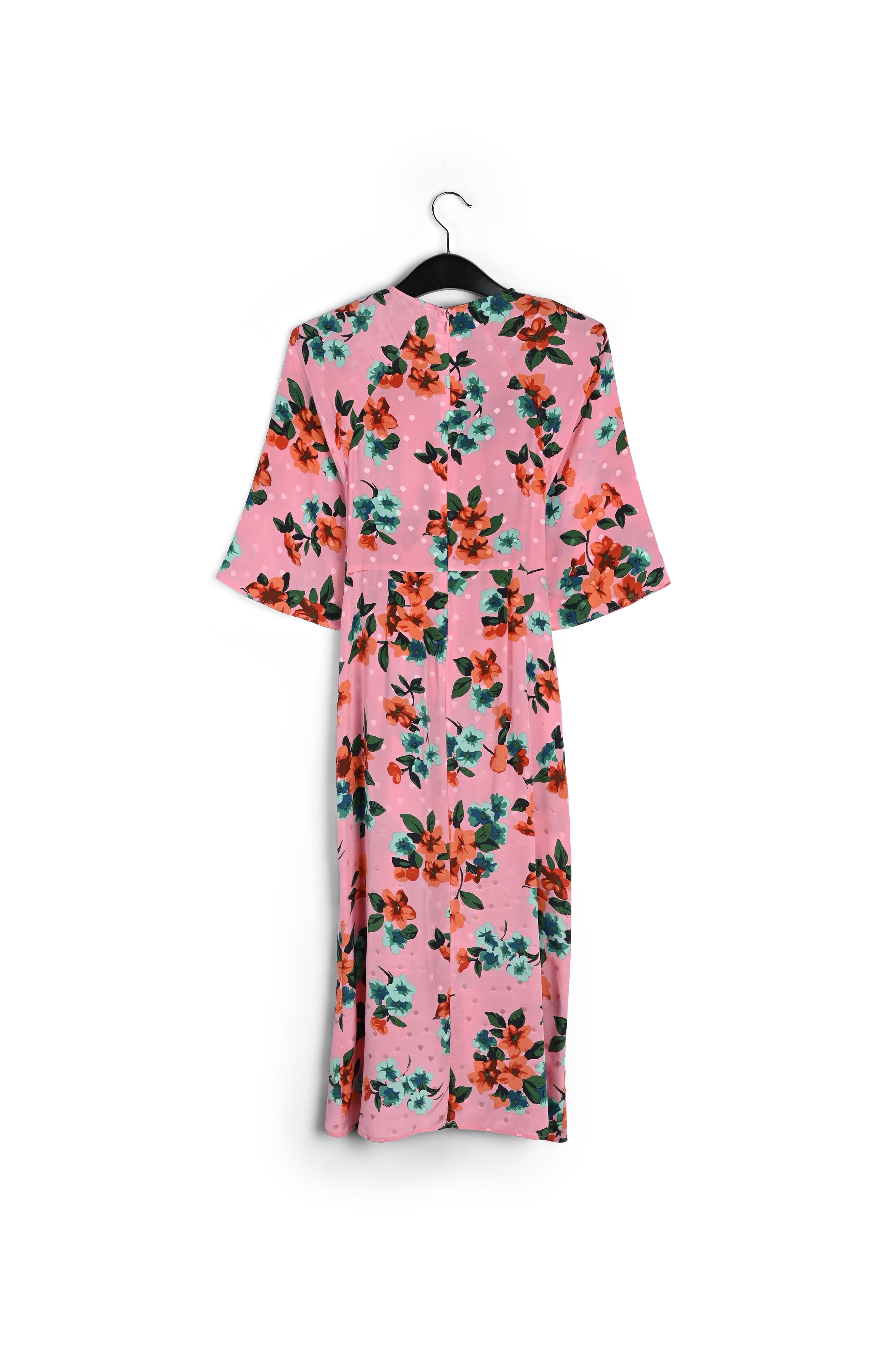 Pink floral and polka dot silk midi dress RE—SSENTIEL | Essentiel second hand