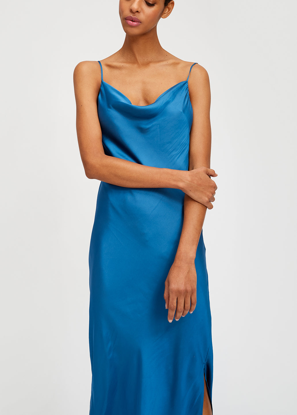 Blue midi dress with cowl neckline RE—SSENTIEL | Essentiel second hand