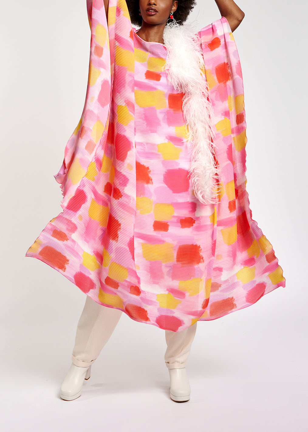 Pink and yellow pissé maxi-length kaftan dress RE—SSENTIEL | Essentiel second hand