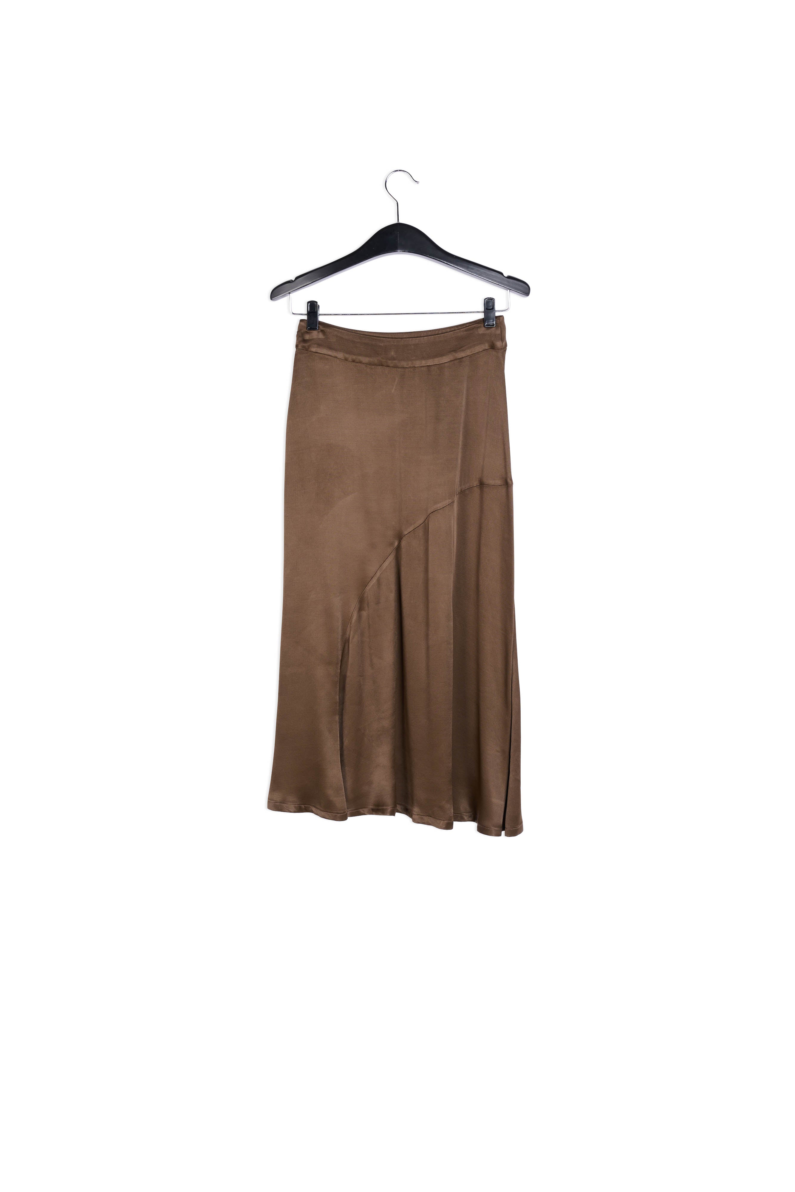 Bruine schuin gesneden midirok RE—SSENTIEL | Essentiel second hand