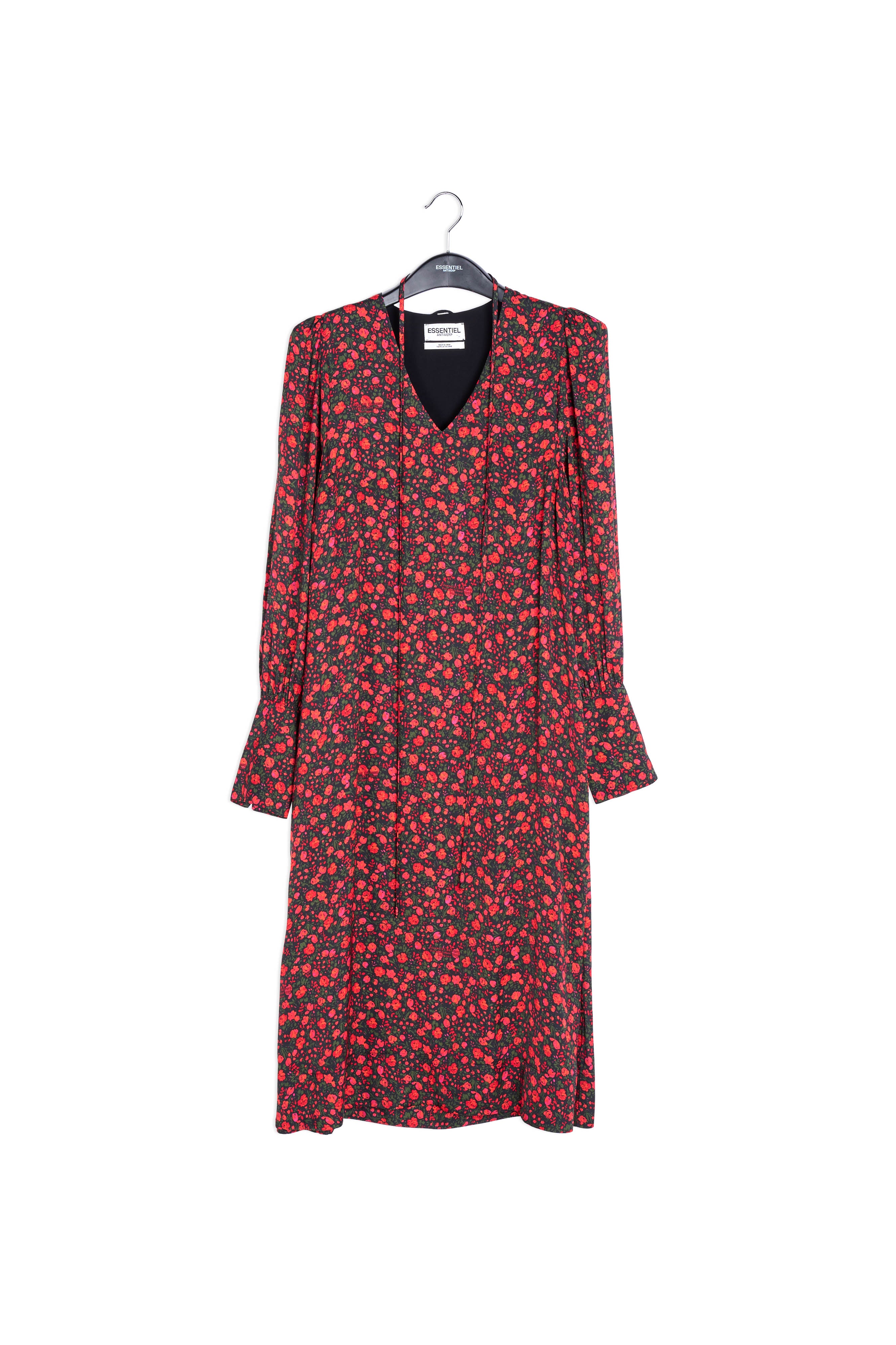 Maxi-jurk met zwarte en rode bloemenprint RE—SSENTIEL | Essentiel second hand
