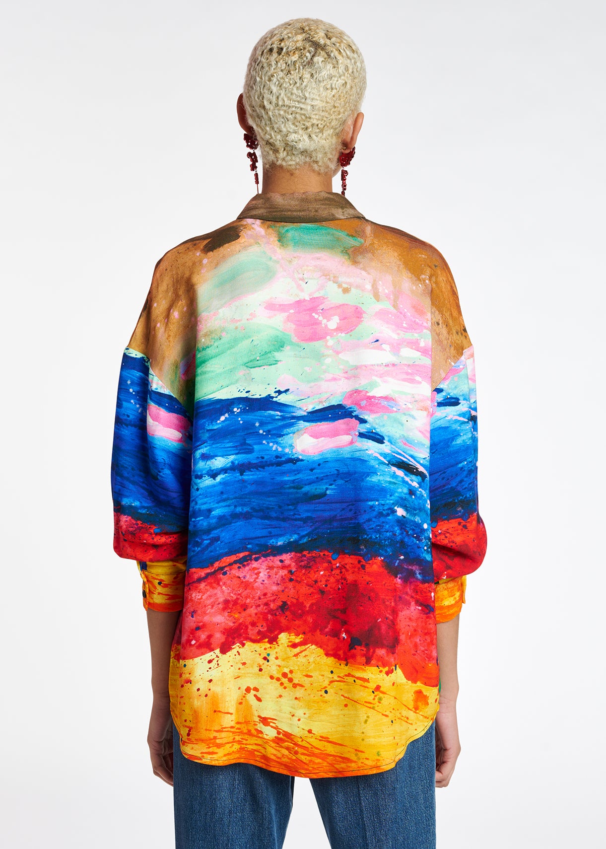 Multicolored oversized satin shirt RE—SSENTIEL | Essentiel second hand