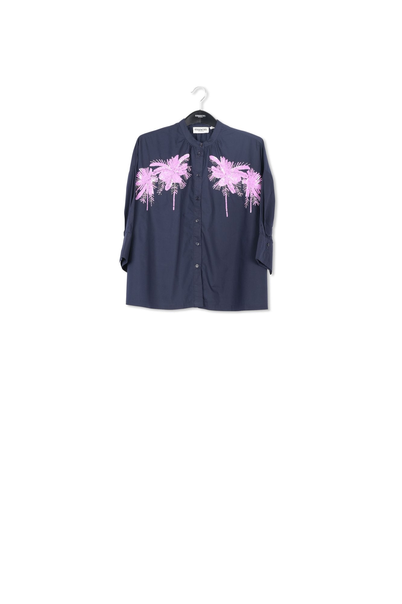 Chemise en coton bleu marine à broderie RE—SSENTIEL | Essentiel second hand