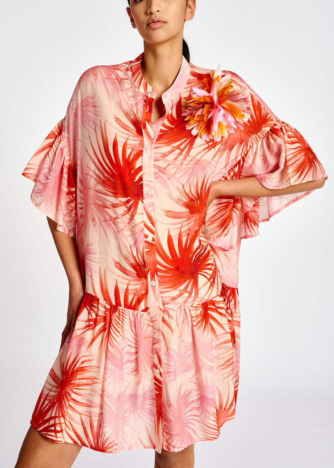 Mini robe orange à imprimé feuilles de palmier RE—SSENTIEL | Essentiel second hand