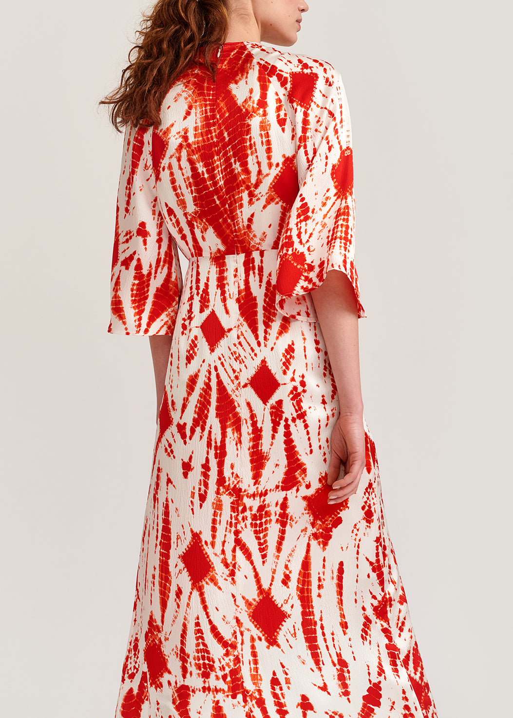 Off-white and red tie-dyed silk midi dress RE—SSENTIEL | Essentiel second hand