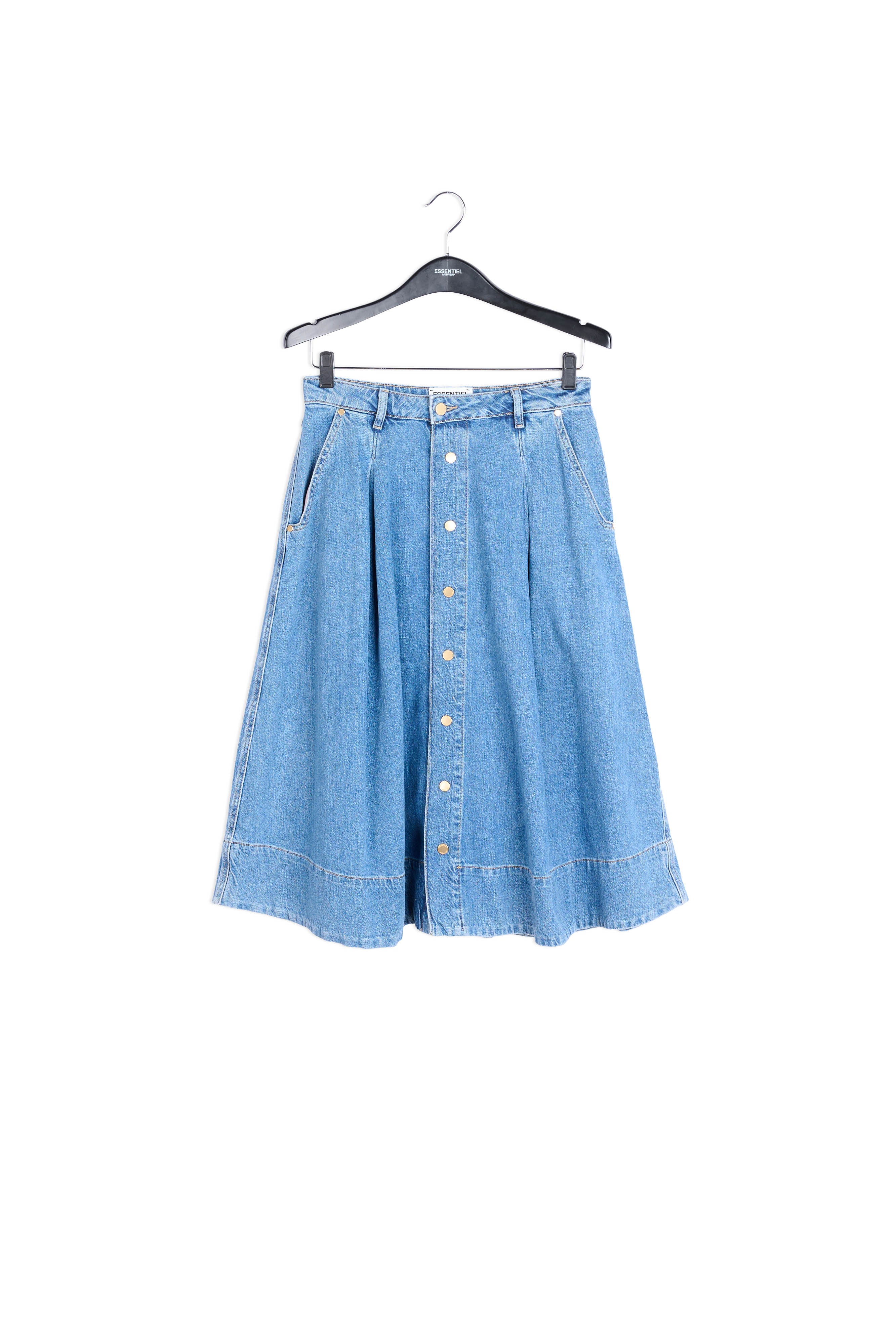 Dark blue denim pleated midi skirt RE—SSENTIEL | Essentiel second hand