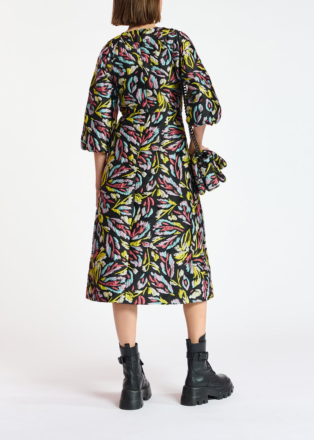 Black, yellow and lilac jacquard midi dress RE—SSENTIEL | Essentiel second hand