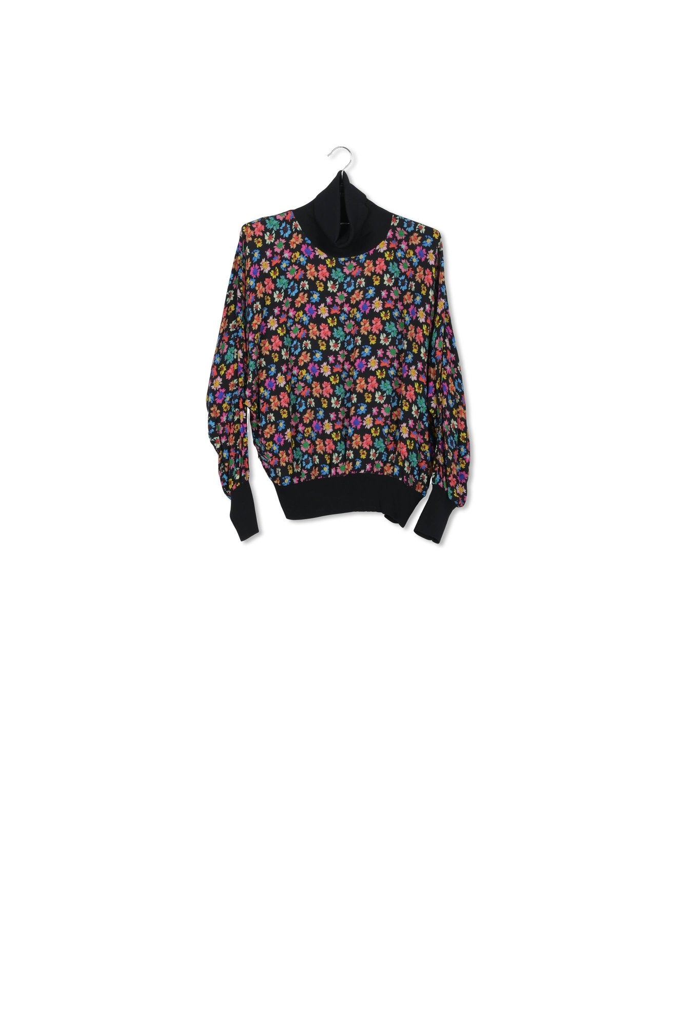 Black floral-print top with rib-knitted trims RE—SSENTIEL | Essentiel second hand