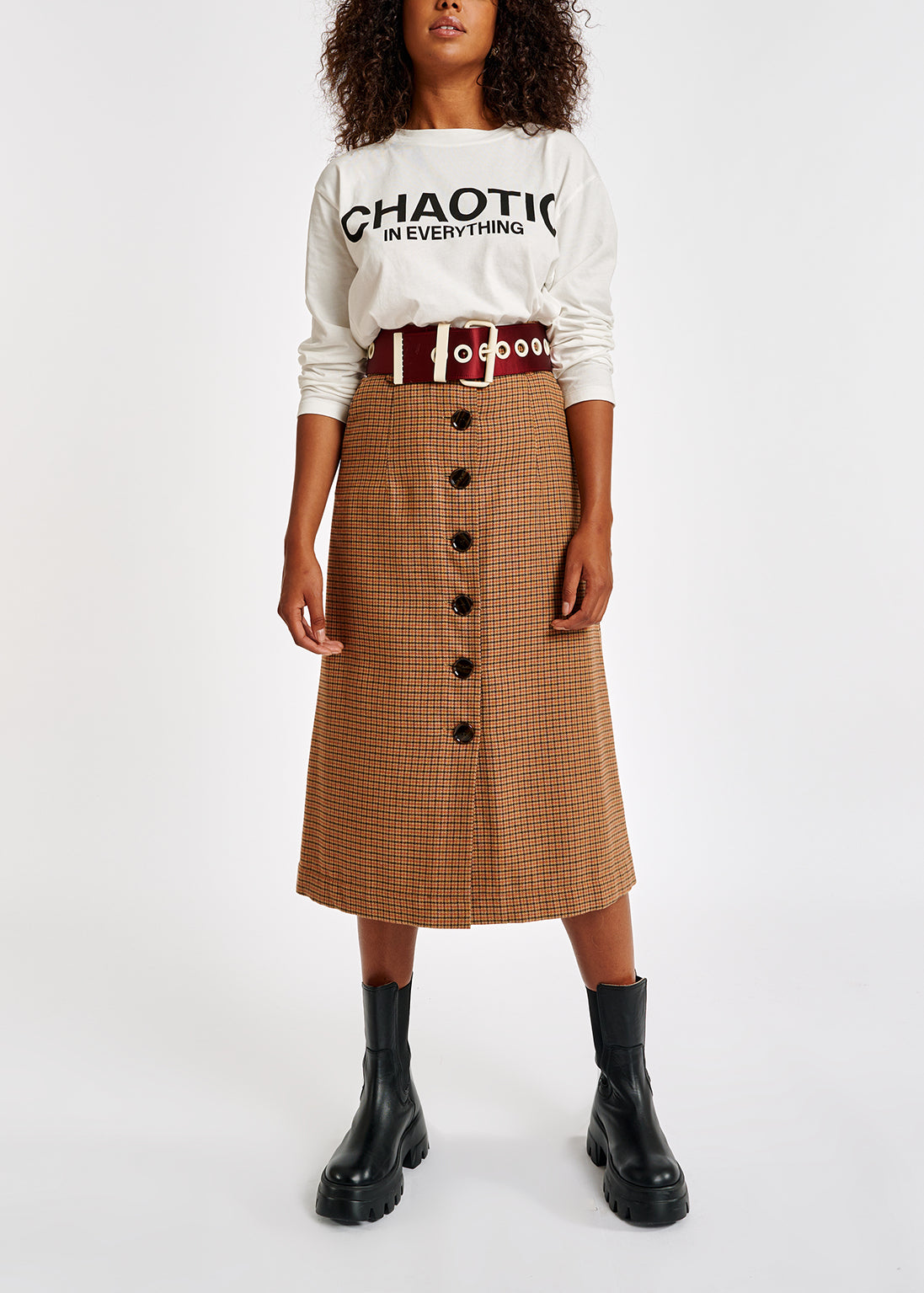 Brown check midi-length skirt RE—SSENTIEL | Essentiel second hand