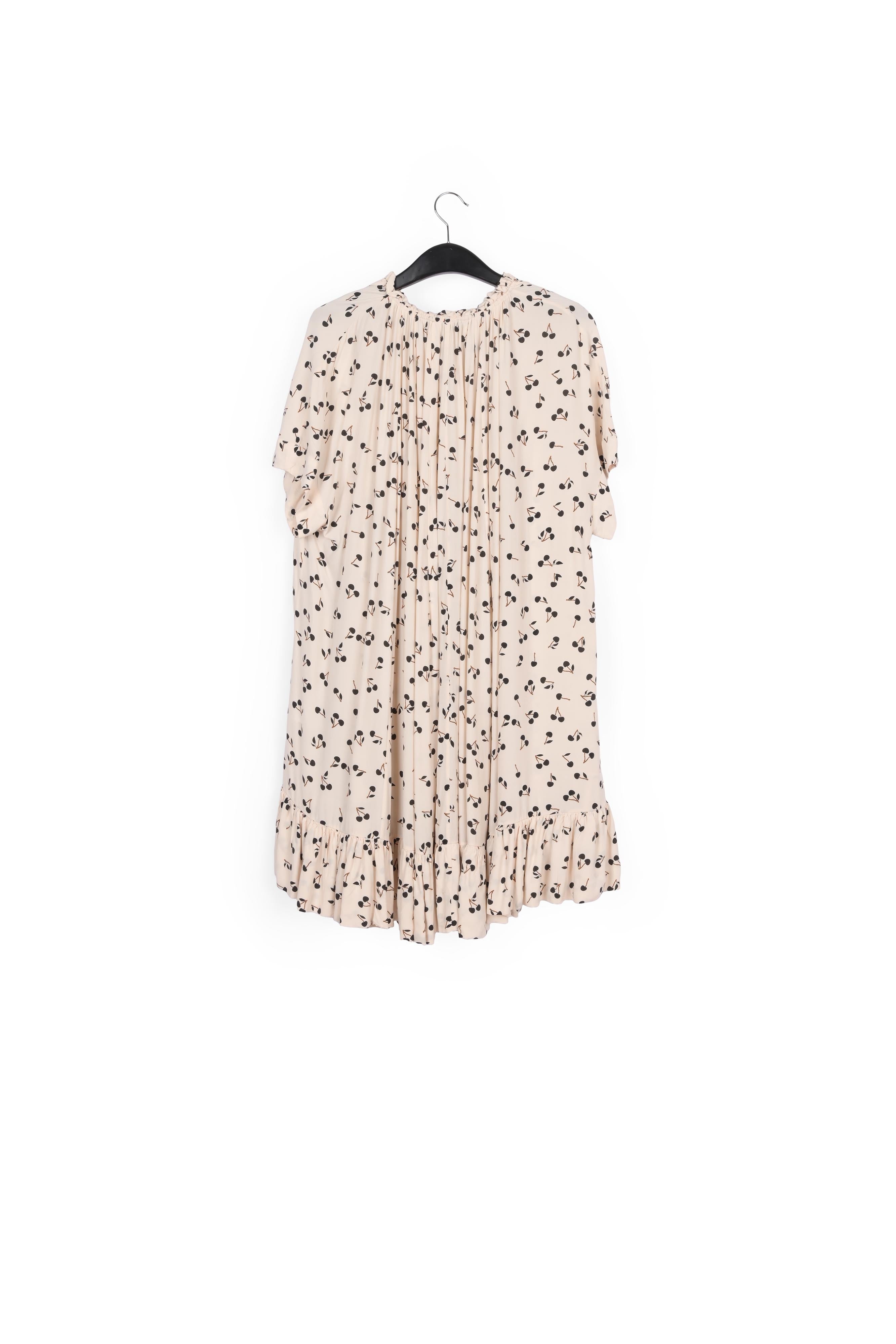 Off-white oversized ruffled dress with cherry print RE—SSENTIEL | Essentiel second hand