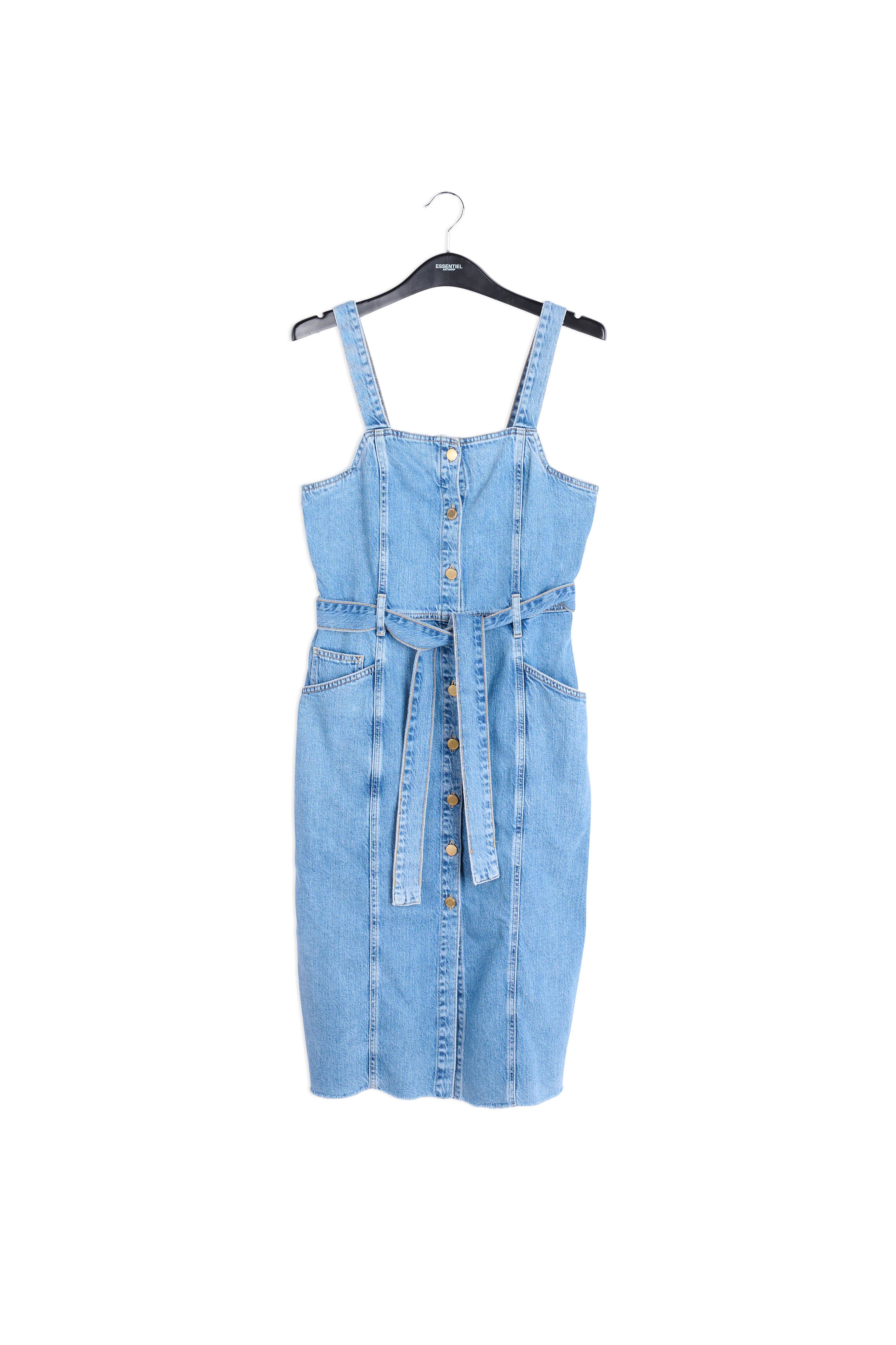 Dark blue belted denim mini dress RE—SSENTIEL | Essentiel second hand