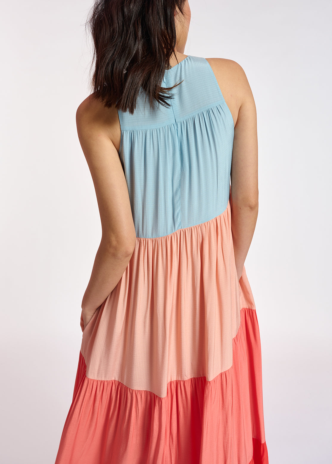 Light blue, orange and red color-blocking effect maxi dress RE—SSENTIEL | Essentiel second hand