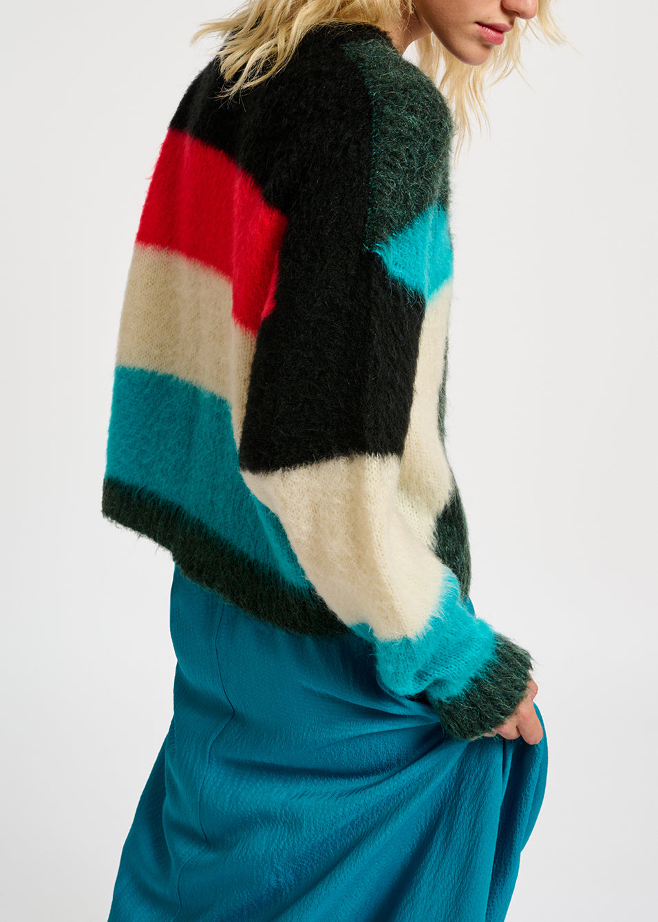 Dark green, blue and red intarsia-knitted sweater RE—SSENTIEL | Essentiel second hand