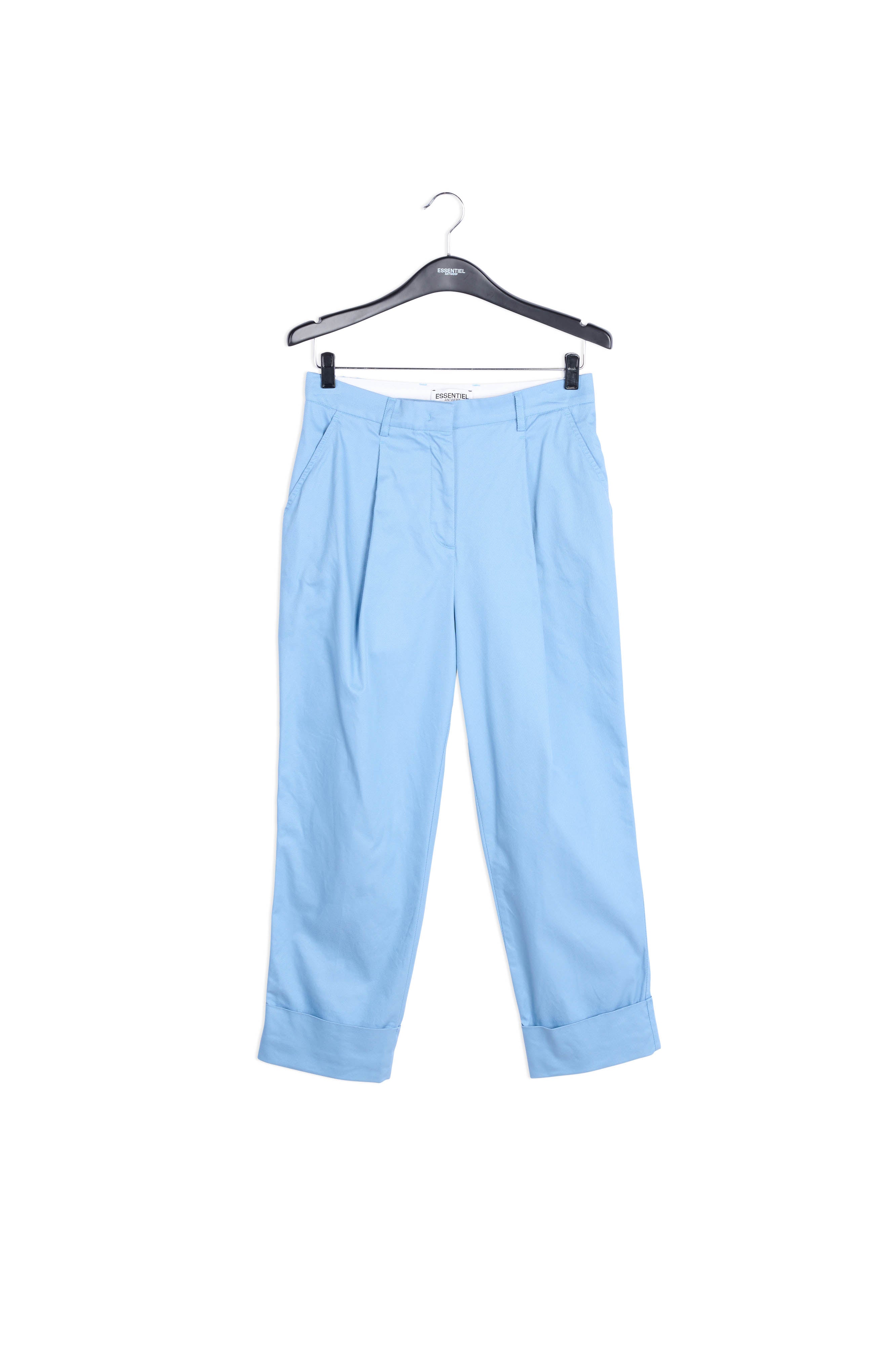 Lichtblauwe katoenmix broek met rechte pijpen RE—SSENTIEL | Essentiel second hand