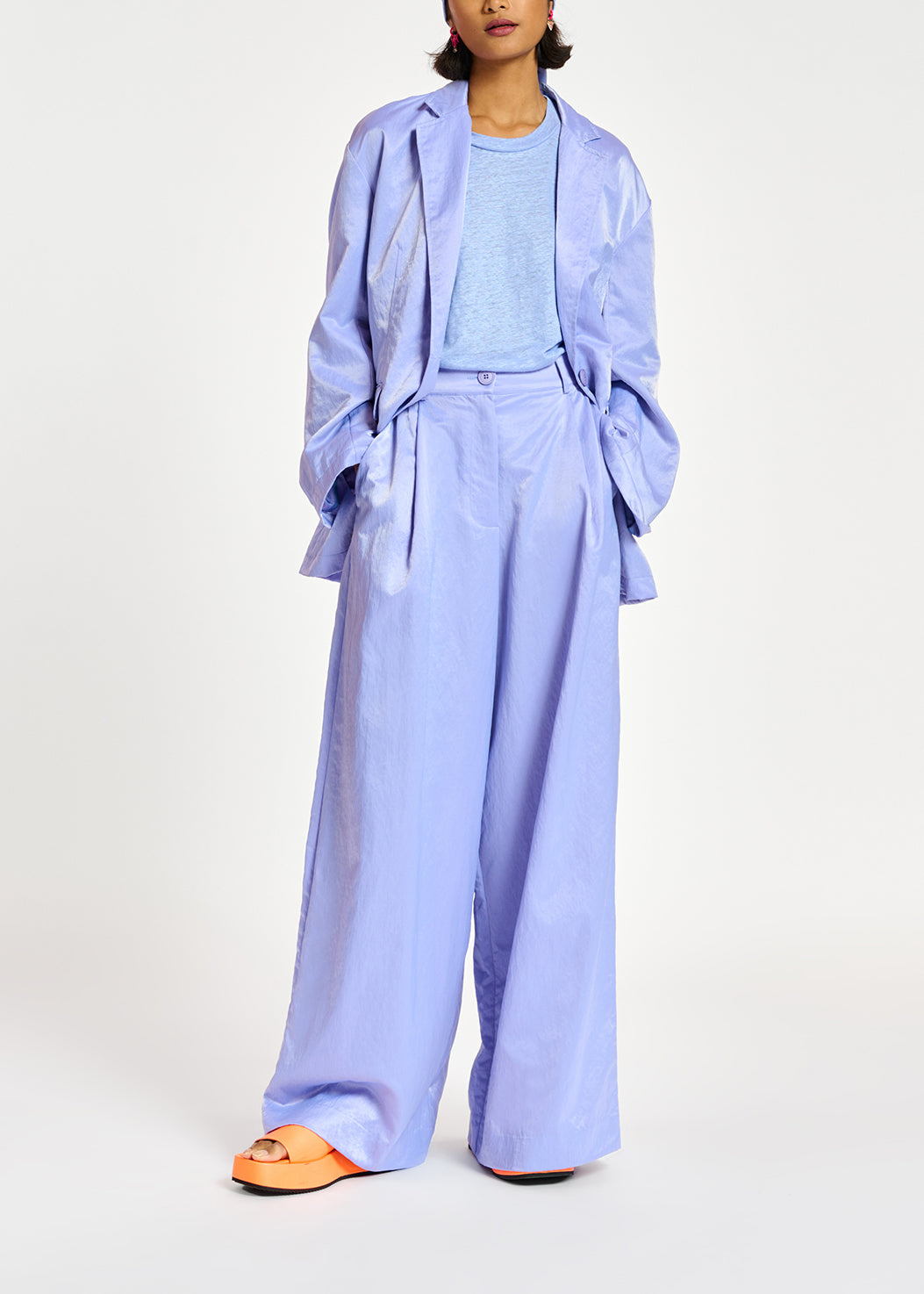 Blue wide-leg satin pants RE—SSENTIEL | Essentiel second hand